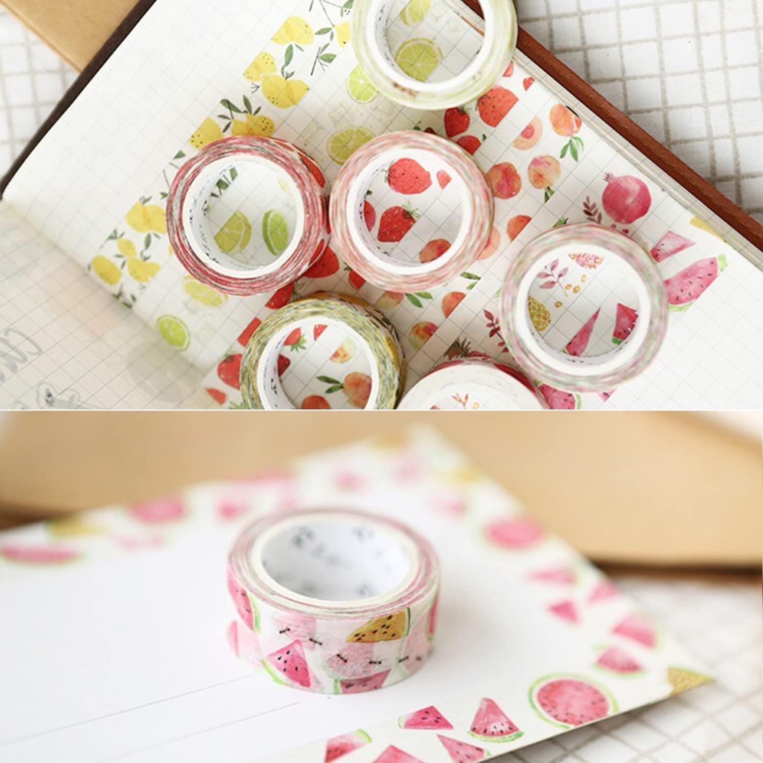YUBBAEX 6 Rolls Washi Tape Set Plants Fruits & Floral Masking Tape Decorative for Arts, DIY Crafts, Journal Supplies, Planners, Scrapbook, Card/Gift Wrapping -15mm- (Fresh Fruits)