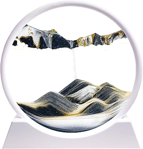 Miniatura 42 de HYUGF Decoración de imagen artística de arena en movimiento, movimiento líquido de paisaje de arena profunda 3D, marco de vidrio redondo, regalo