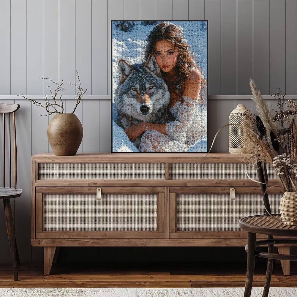 Puzzle 2000 sztuk, śnieżny wilk kobieta puzzle dla dorosłych 2000, drewniane puzzle, klasyczne gry edukacyjne, niemożliwe wyzwanie, rodzina gier, kreatywny prezent DX0YL1-986