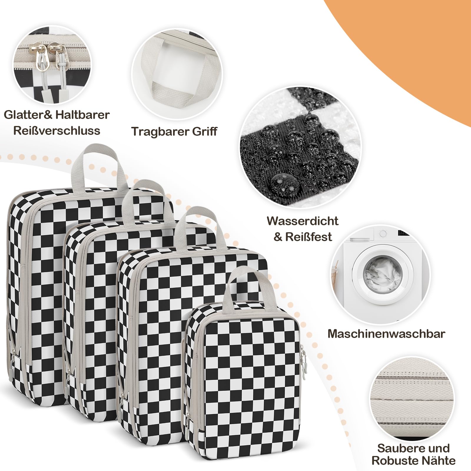 Packing Cubes Compression - Set di 8 sacchetti a compressione, impermeabili, a compressione, per zaino e valigia, organizer da viaggio