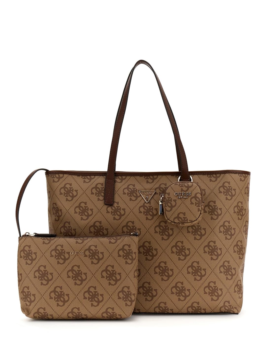 GUESS bolso shopper bolso de hombro con compartimento para portátil Power Play II Large Tech Tote Latte Logo/Brown marrón claro