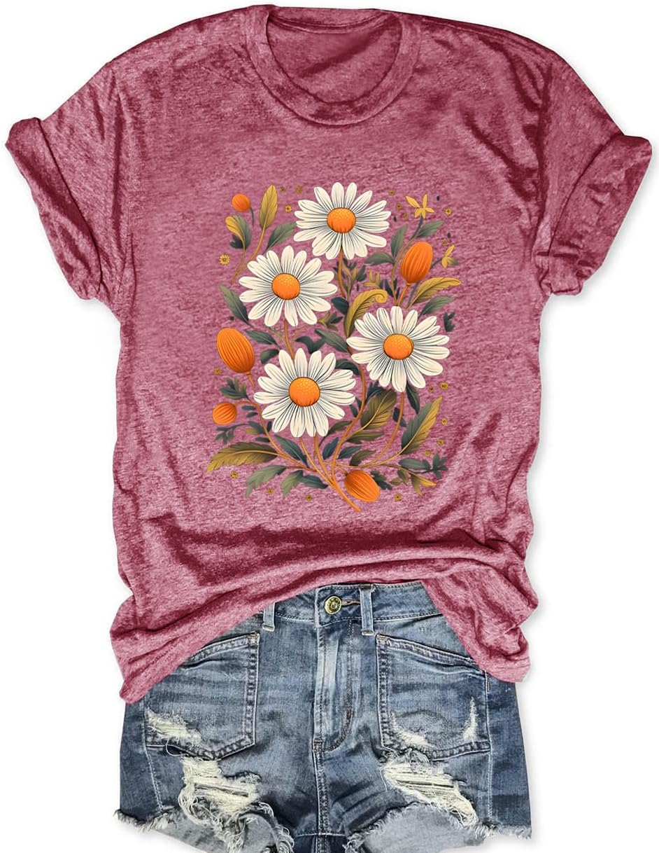 Womens Graphic Tee Shirts Casual Summer Beach Shirt Cute Wildflowers Dandelion Flower Tshirt