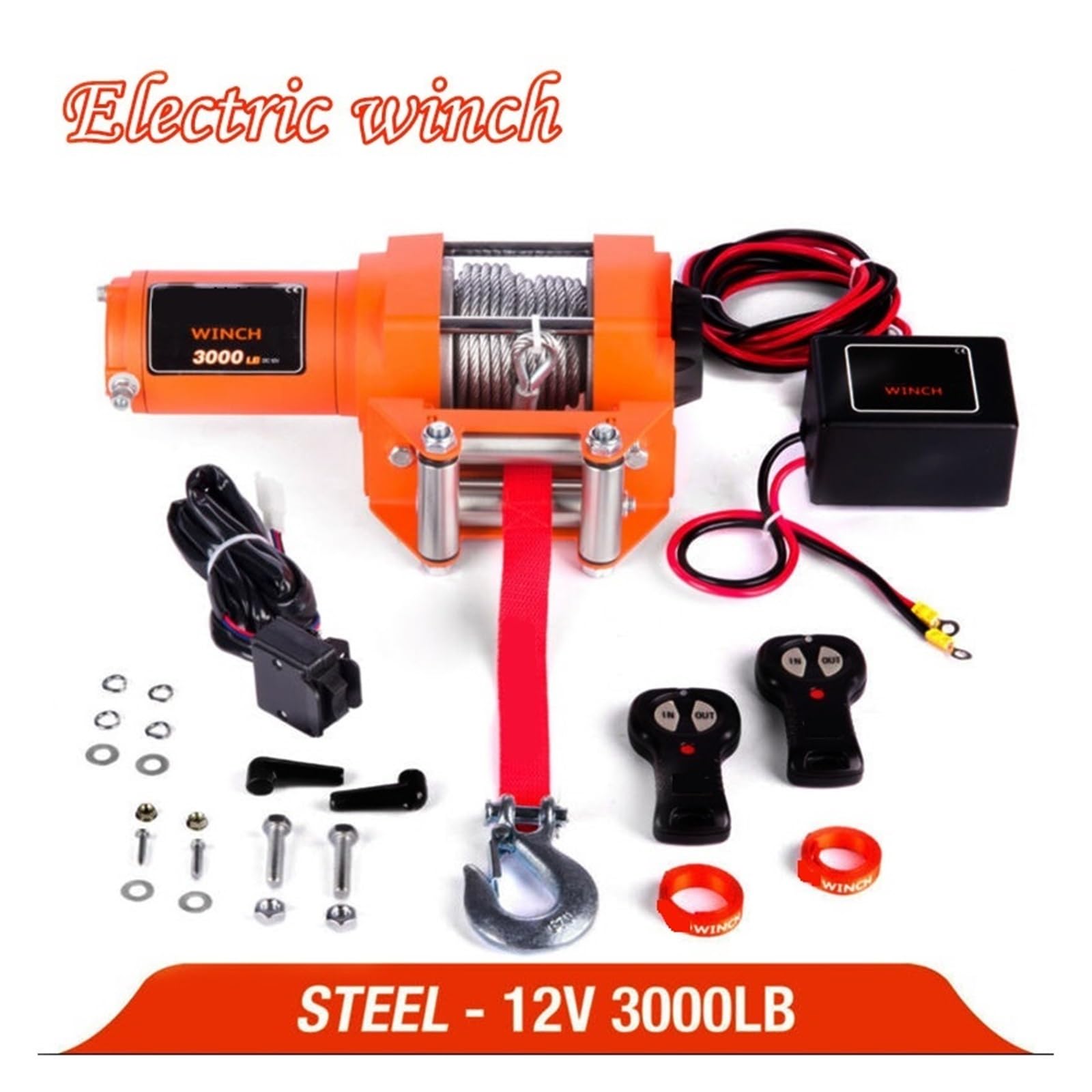 Winch Car 12v Remote Control Set Verricello Elettrico 3000lb Heavy Duty ATV Trailer 15 Cavo in Acciaio Ad Alta Resistenza Verricello Elettrico Potente Sicuro