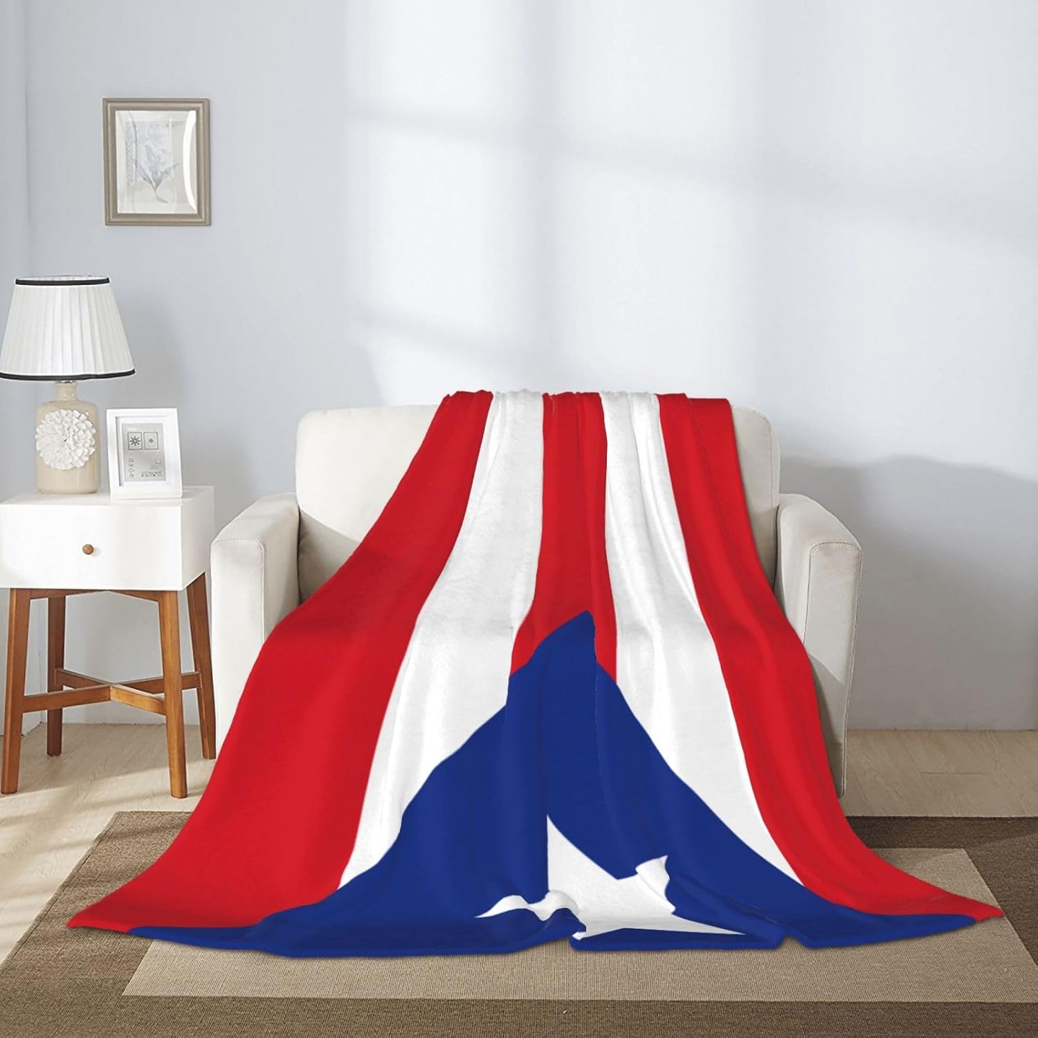 Puerto Rico Flag Throw Blanket for Couch Sofa Plush Fleece Bed Blanket Lightweight Comfy Flannel Blankets Ultra-Soft Warm Blanket Throw for Home Camping Travel Gifts 80"x60"
