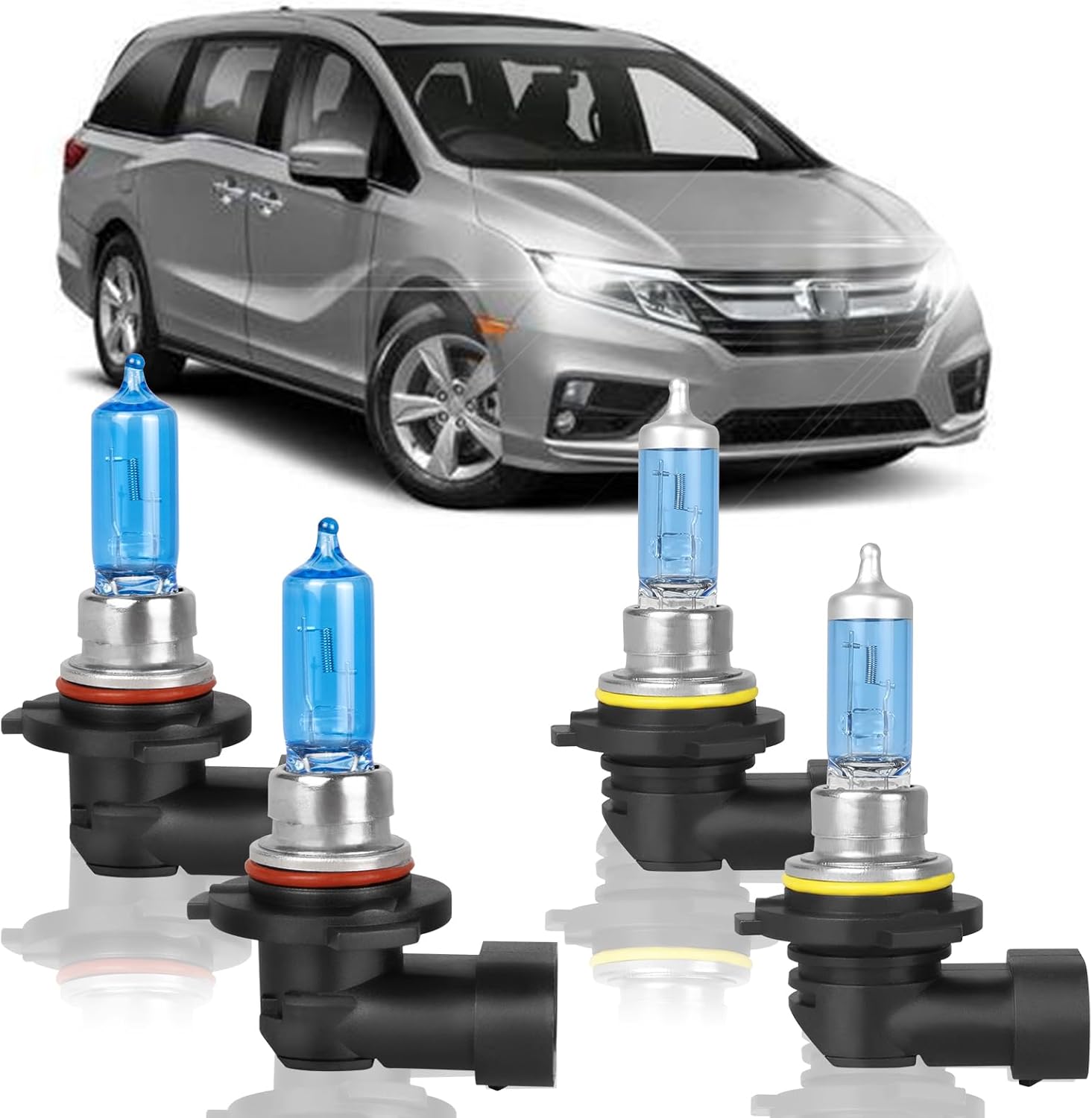 Fit for Honda Odyssey 2005-2010 High Performance Halogen Headlight Bulbs,9005 High Beam + 9006 Low Beam Headlamp Replacement Bulbs Kit,Pack of 4