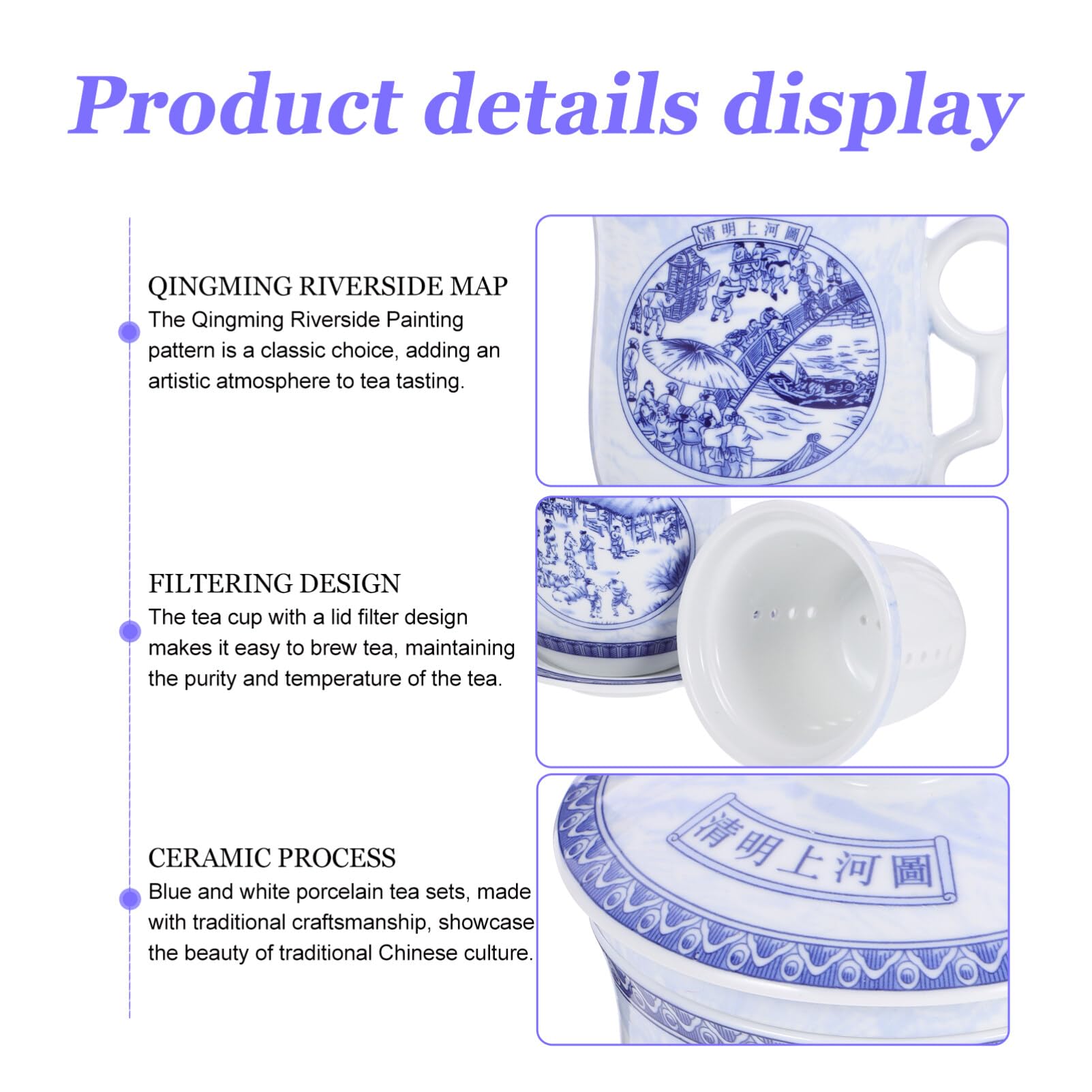 LABRIMP 1ensemble Tasse à Thé Céramique Chinoise Avec Infuseur Et Couvercle Design Rétro Pour Bureau Et Réunions Familiales Pratique Et Décoratif