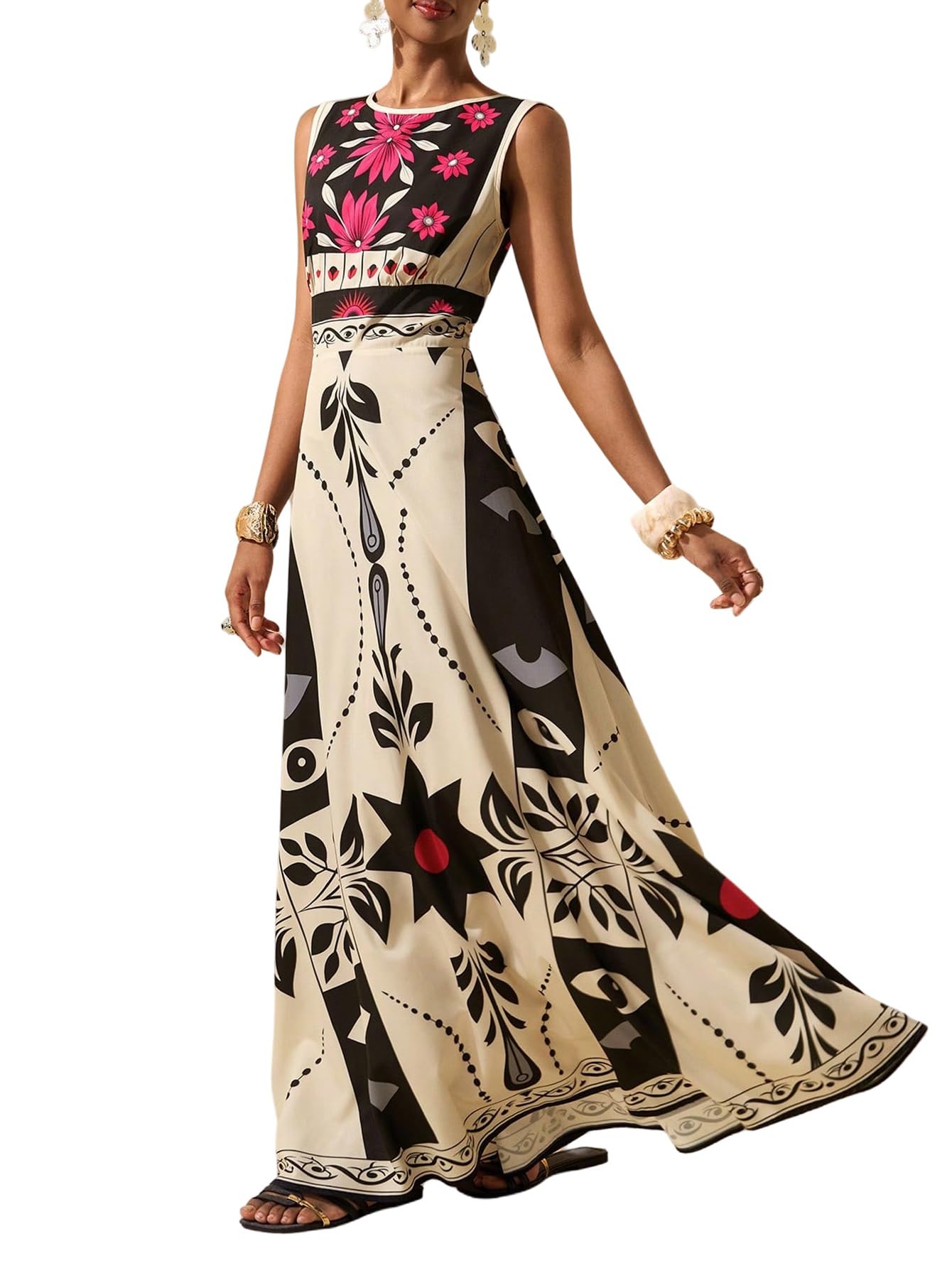 SweatyRocks Letnia sukienka damska, długa sukienka w stylu boho, linia A, sukienka kwiatowa, elegancka sukienka maxi, włoska modna sukienka plażowa