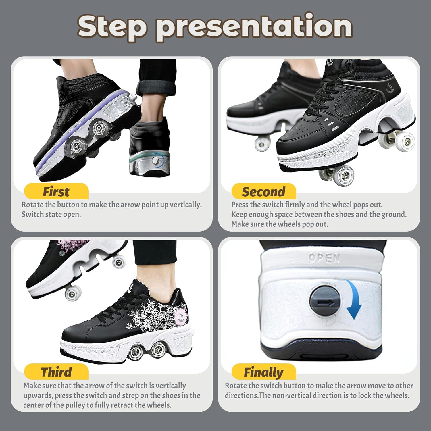 Four-Wheel Skate Shoes, Roller Skates and Sneakers are Unisex and Retractable for Outdoor Use, Suitable for Both Children and Adults