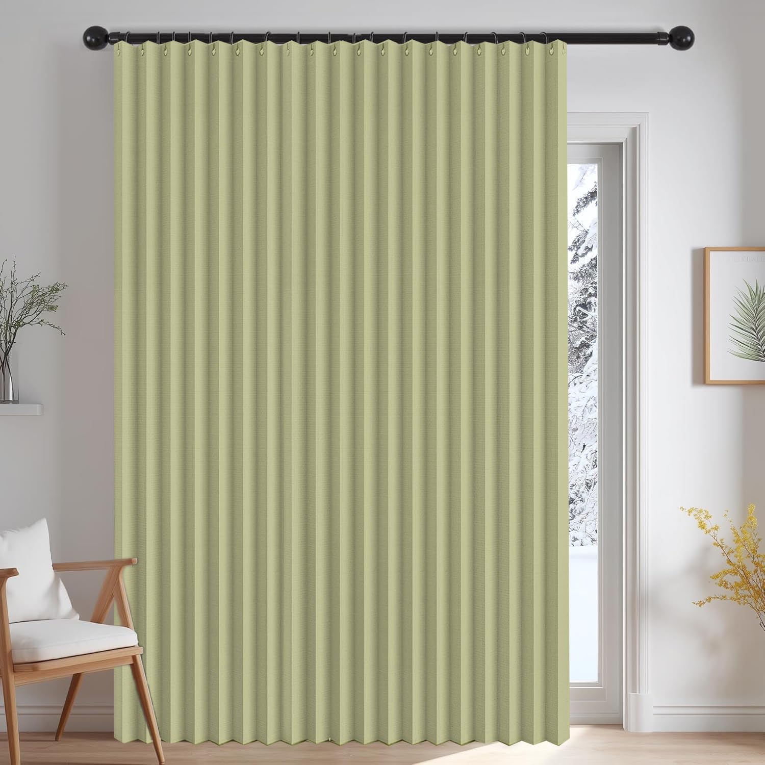 Rideaux accordéon salon cuisine séparateur de pièce sur mesure vert
