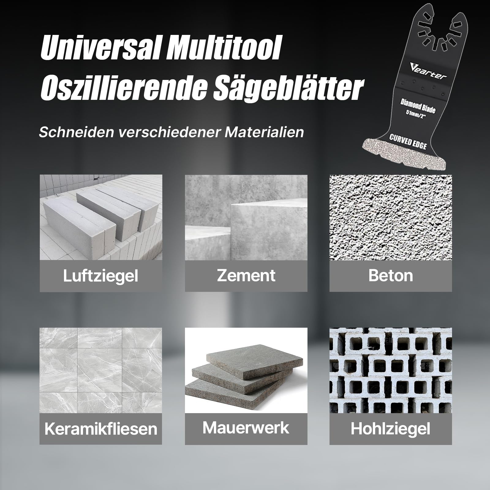 5 Stück Diamant Multifunktionswerkzeug mit Adapter, Multitool Sägeblätter Oszillationswerkzeug für Keramikfliesen, Hohlziegel, Zement, weiche Fliesen, Mauerwerk
