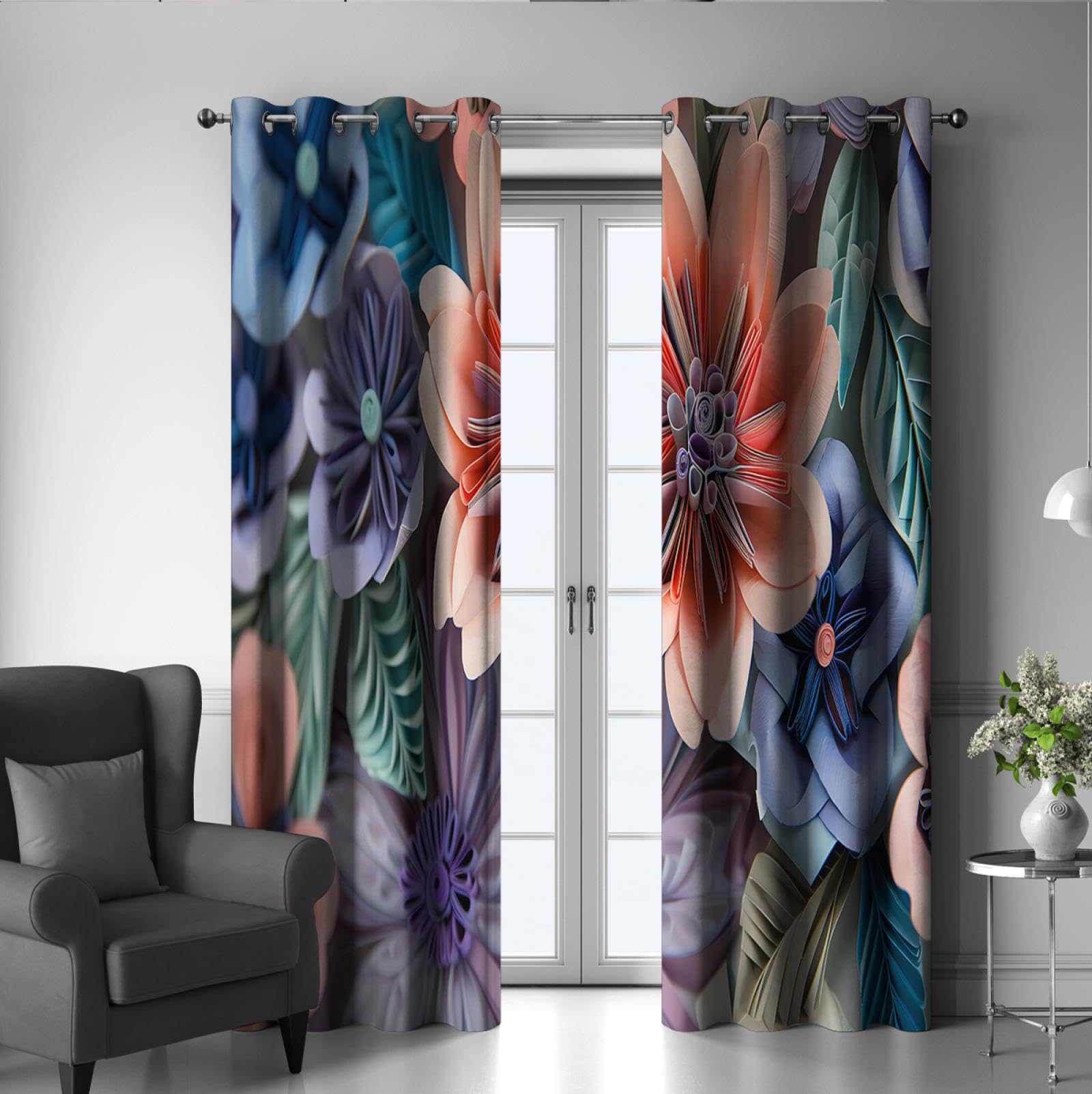 Kreatywne kolorowe kwiaty zasłony do salonu kwiat papieru origami zaciemniające termiczne zasłony na przelotkach do salonu sypialni okna szer. 117 x dł. 229 cm 2 panele