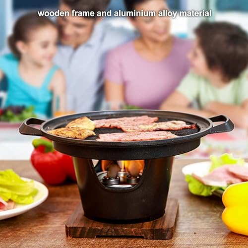 Miniatura 3 de Parrilla de carbón, parrilla de carbón portátil Hibachi japonesa con base de madera, 8.46 x 6.89 x 5.31 pulgadas, parrilla portátil sin humo de