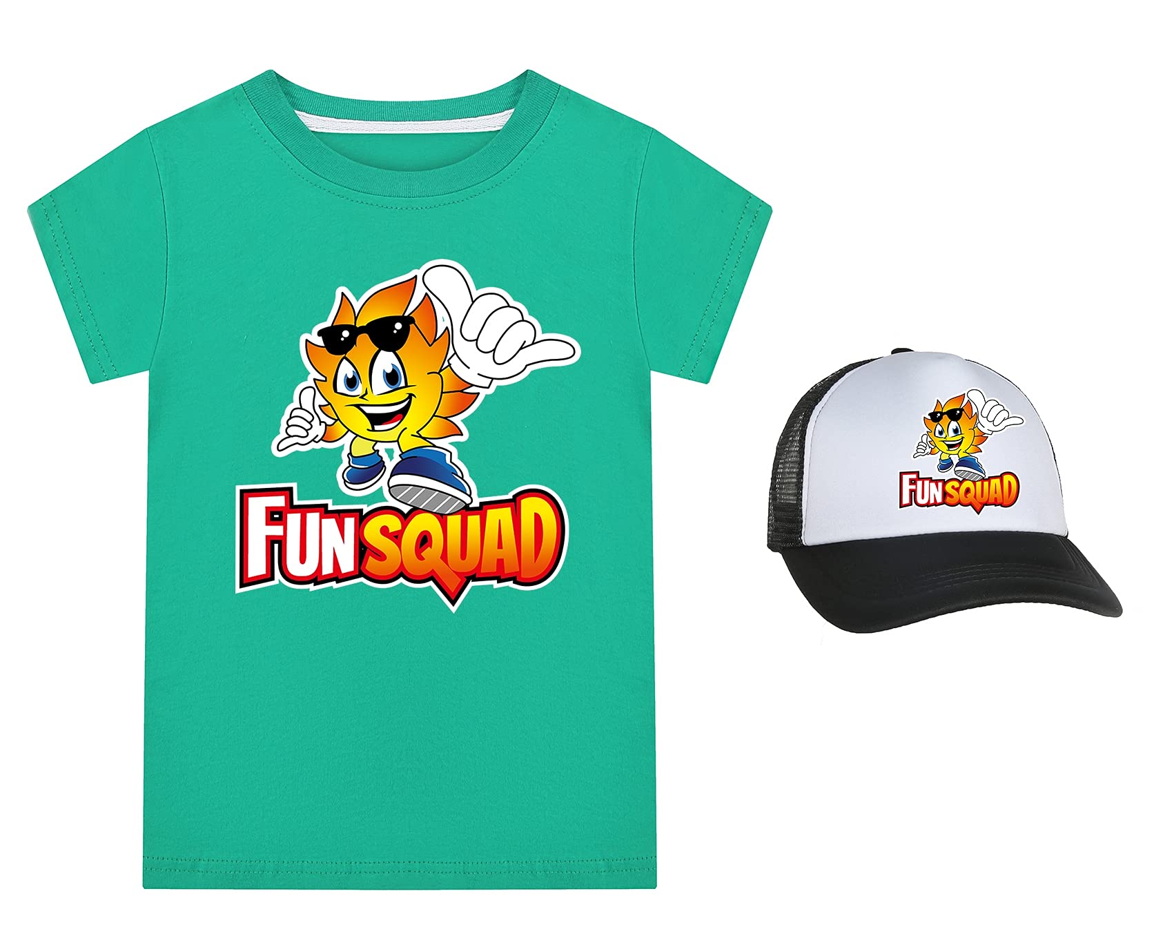 Boys Girls Fun Squad Merch T Shirt and Snapback Cap Cotton Tshirt Kids Hat Short Sleeve Unisex Birthday Clothes Gift for Child