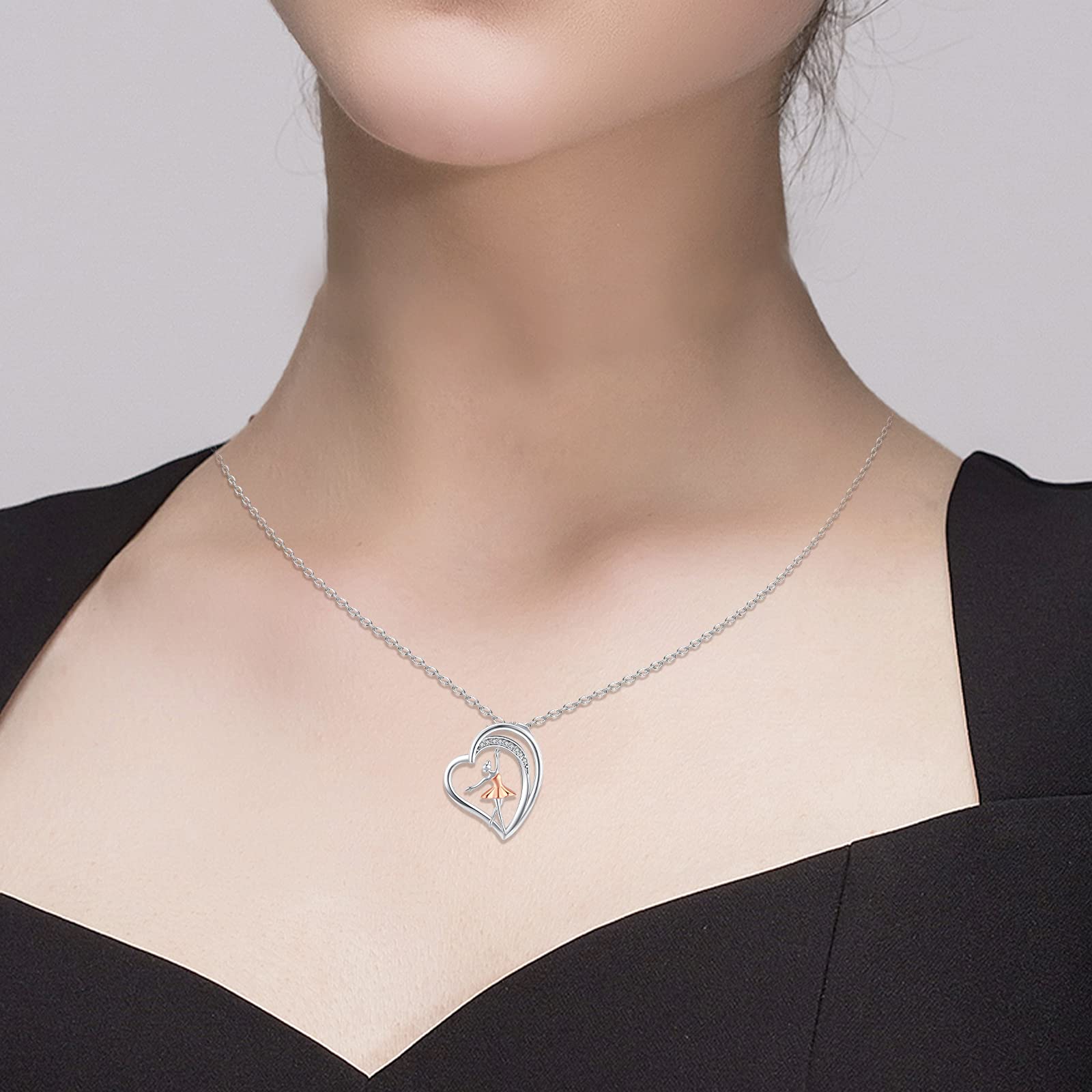 REDSUN Ballerina Halskette für Frauen, 925 Sterling Silber Herz Ballett
