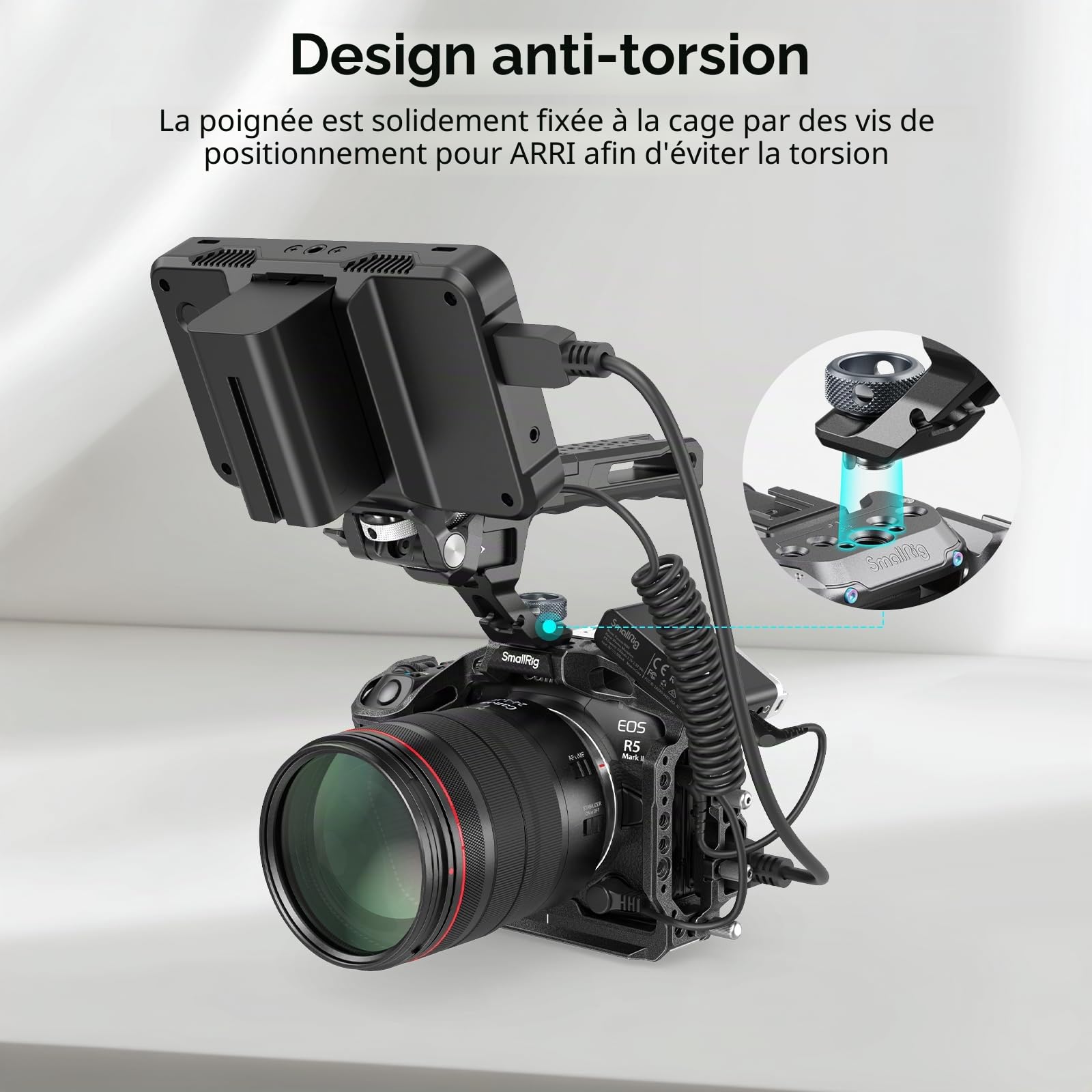 Poignée supérieure SmallRIG avec déclencheur ARRI 3/8"-16, compatible Sony A7 III/FX3/A6600, Canon R5II/R5C, FUJIFILM X-H2S/X-T5, Panasonic S5 II/GH5