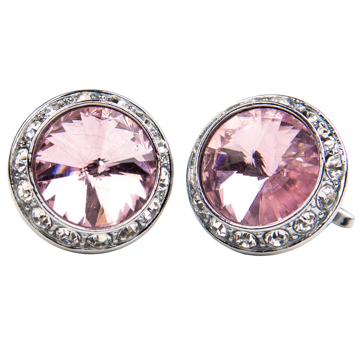 Vittorio Vico Round Colored Crystal Diamond Set Cufflinks by Classy Cufflinks (Gold Plated Stainless Steel, Pink)