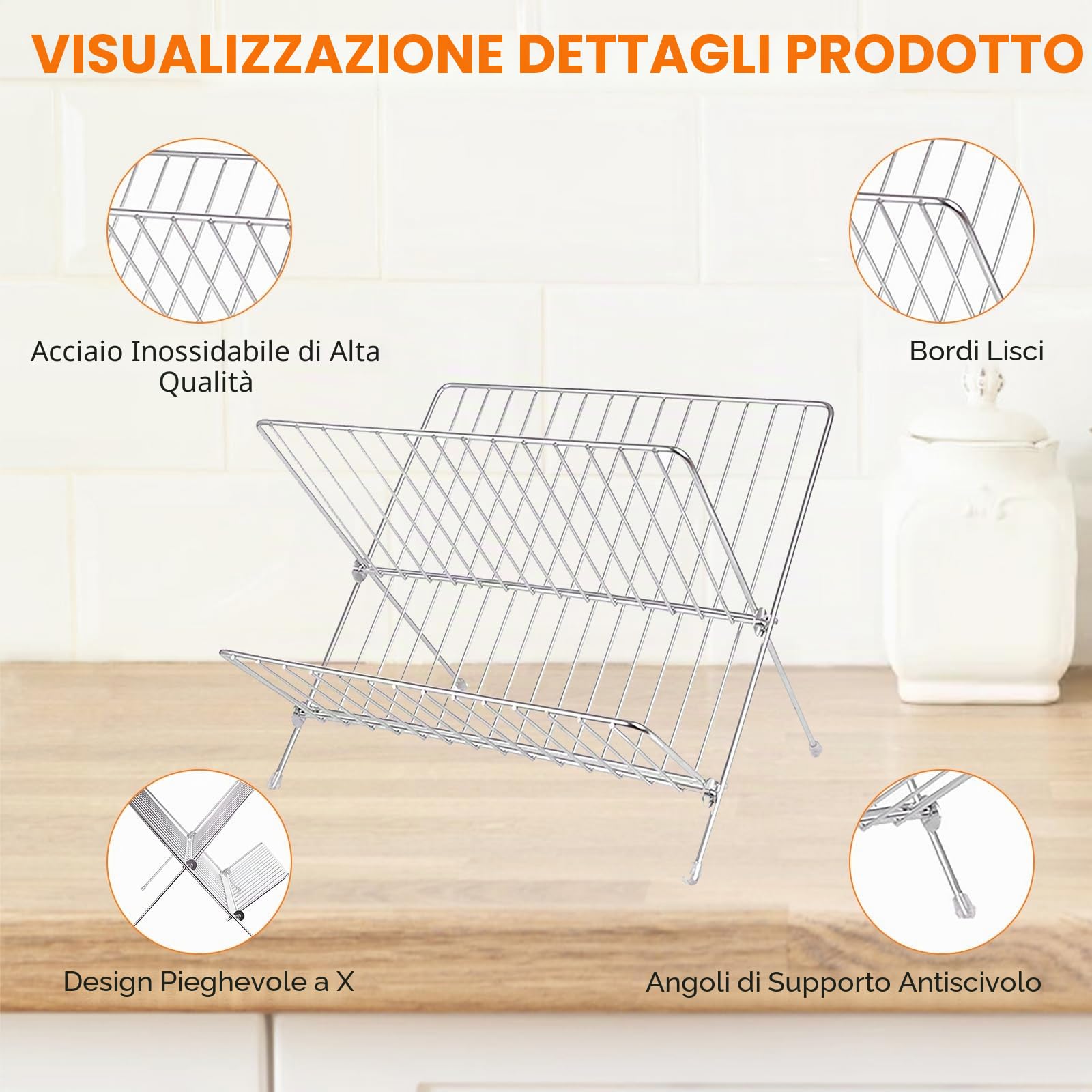 Scolapiatti Pieghevole in Acciaio Inossidabile a 2 Livelli di plplaaoo, con Vassoio Raccogligocce, Ideale per Stoviglie, Scolapiatti Pieghevole per Lavello della Cucina, Piano di Lavoro