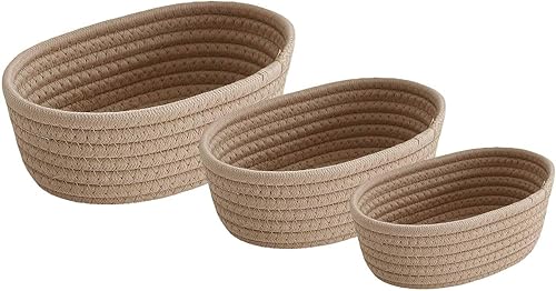 Cestas tejidas para almacenamiento, cestas de cuerda de algodón, cestas de almacenamiento para armario, juego de 3 cestas pequeñas decorativas,