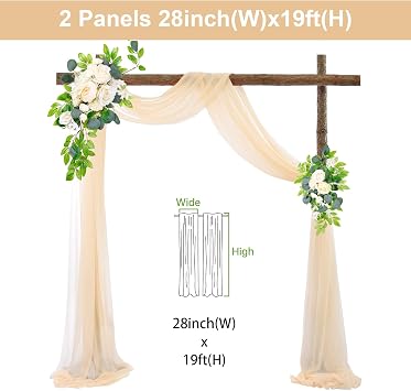 2 Panels Wedding Arch Draping Fabric Champagne Sheer Backdrop Curtain Arch Drape for Wedding Ceremony Reception, Bridal Shower Party Decorations 28 X 19ft