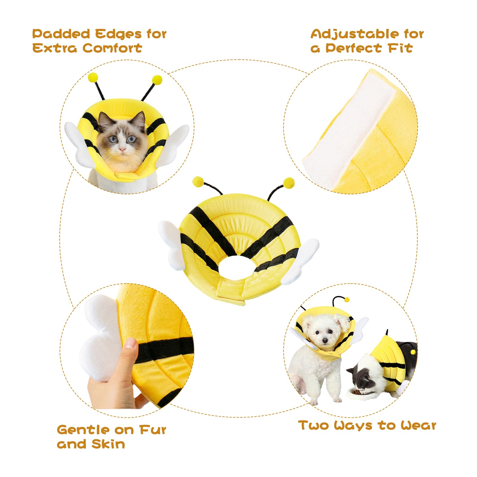 Acpetdr Cat Cone Collar Soft Adjustable Pet Recovery Collar for Cats and Small Dogs, Anti-Lick Elizabethan Cone for Post-Surgery Comfort After Surgery and Injuries for Puppies (Yellow, S) - Image 3