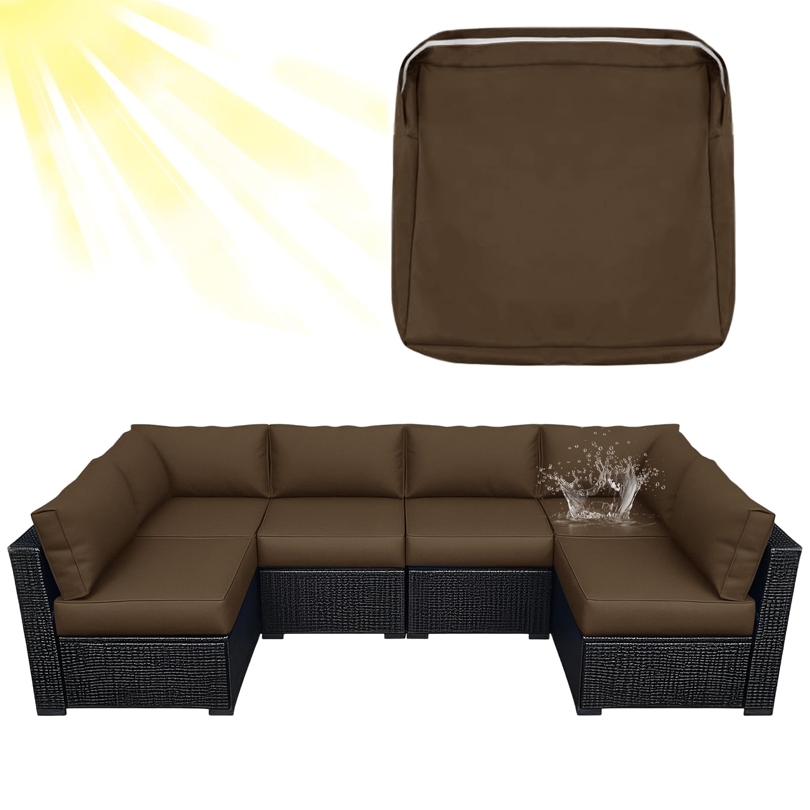 ZYBSLCSY Waterproof Replacement Cushions Slipcover for Outdoor Furniture Protector, Non-Slip Patio Chair Seat Cushion Cover with Zip, Garden Rattan Couch Cover (Coffee,1 piece 33×65×10cm) — image 1