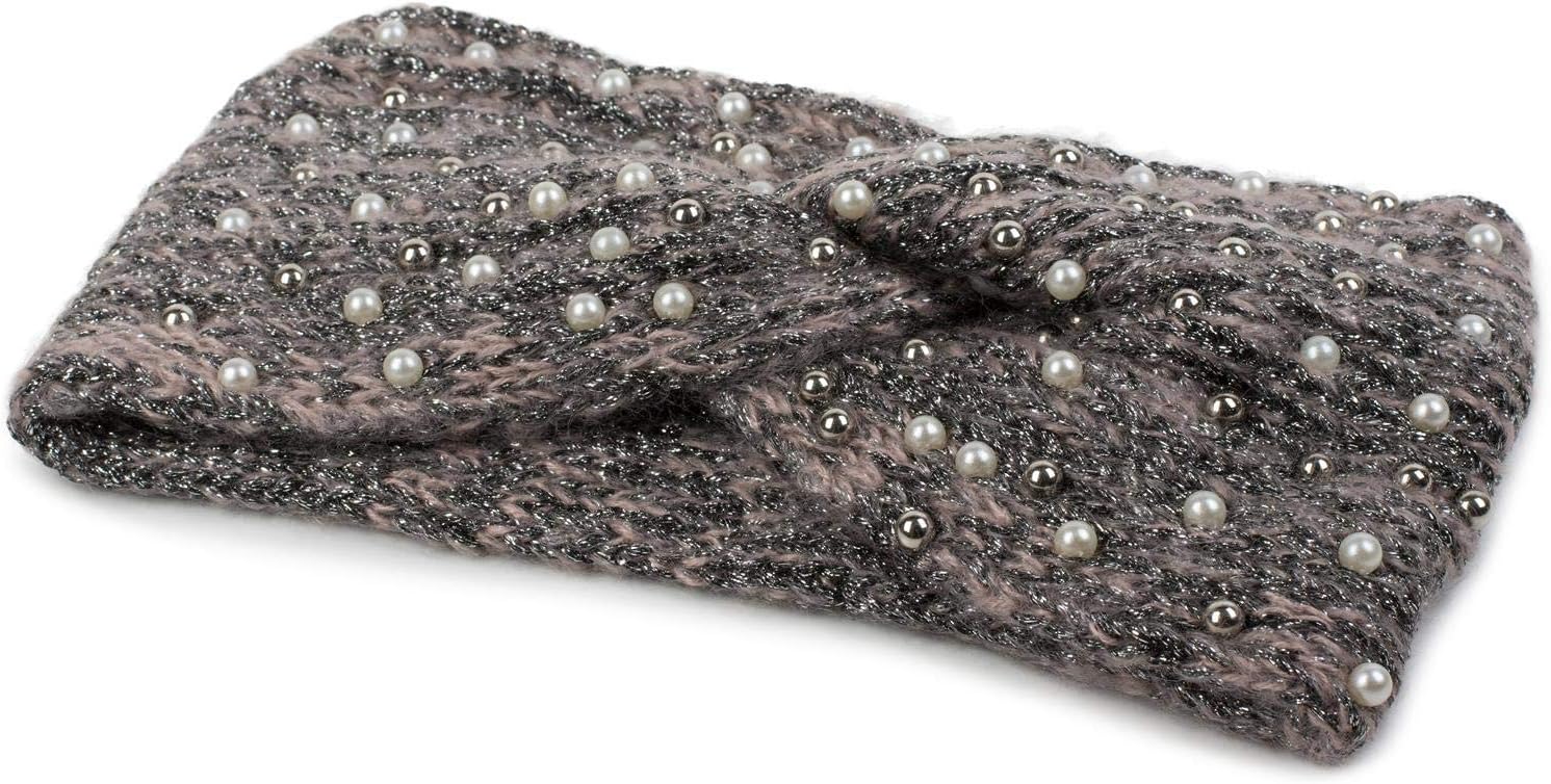 styleBREAKER women knit headband with pearls, metallic yarn and knot, hairband, headband 04026029, color:Rose-Black - Image 3
