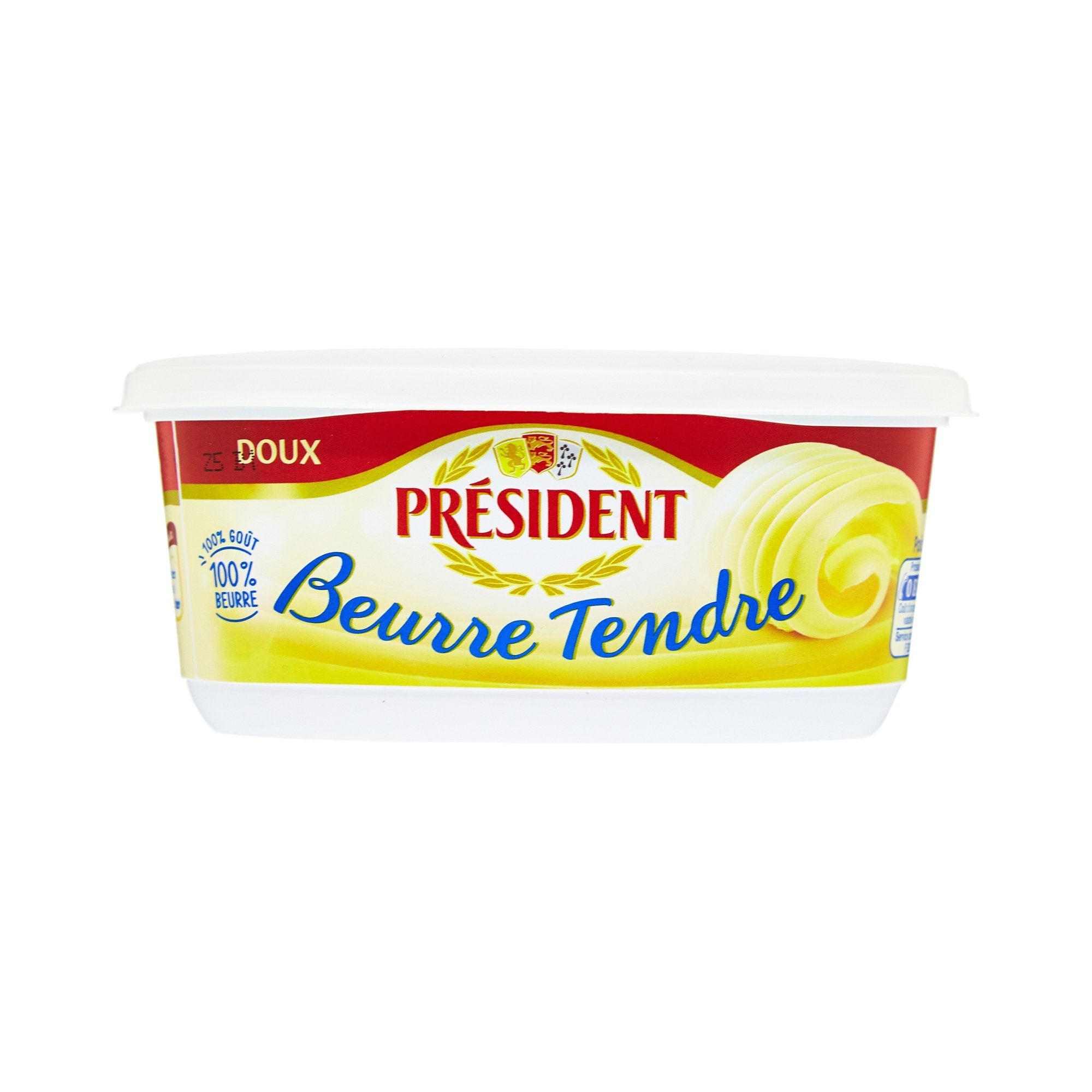 Beurre tendre doux Président 82% MG beurrier 250g