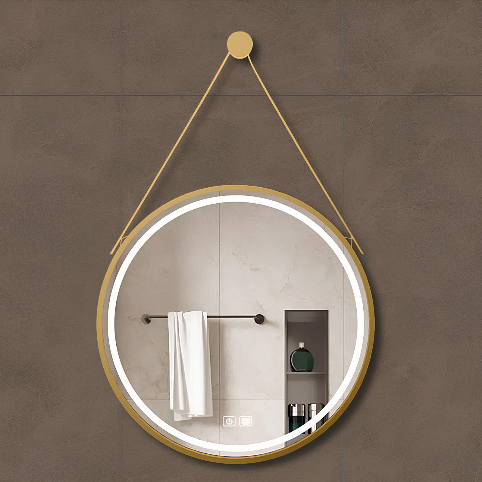 FGXHHS 50cm/60cm/70cm LED with Lights, Round Wall Mirror, 3 Color Changing, for Living Room Entryway(Gold,60cm/23.6in)