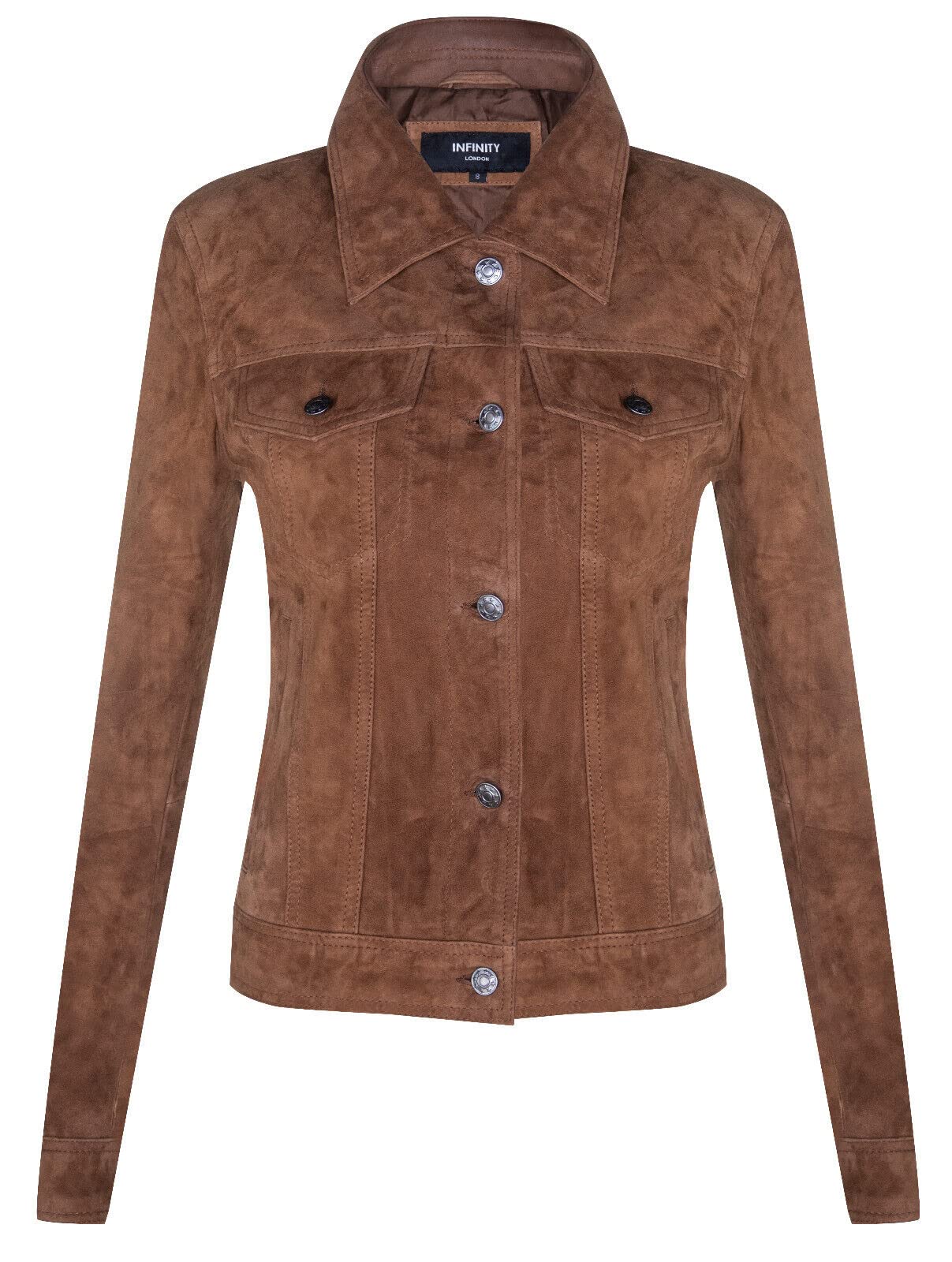 Infinity Leather Damen Wildleder Trucker Klassisch Western Leder Jeansjacke