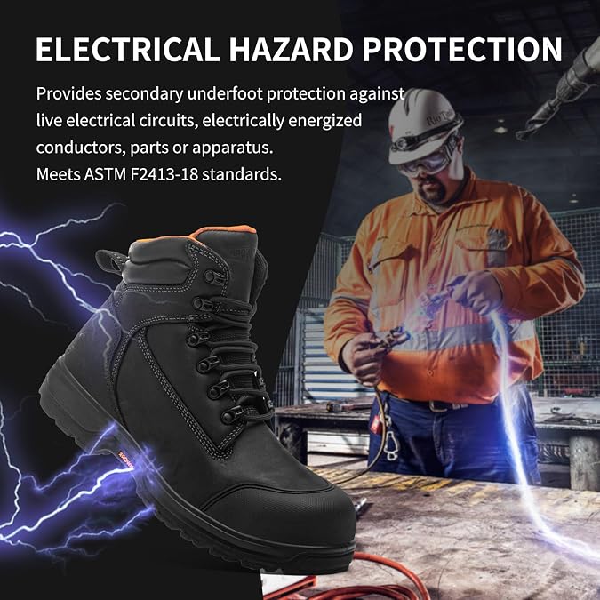 MWORK 6 Safety Work Boots For Men Waterproof ASTM F2413-18 Composite Toe Puncture Proof EH Rated Non Slip YKK Zipper Side Industrial & Construction Chairman MW2302