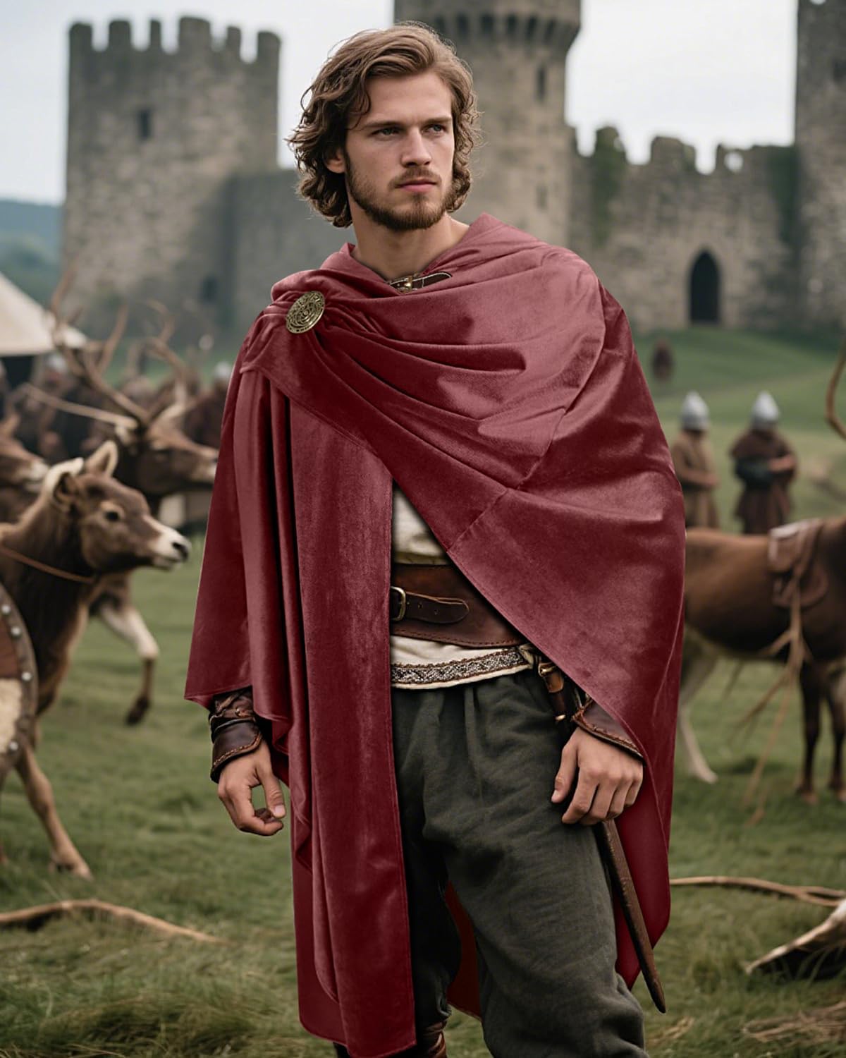 Joukavor Renaissance Cloak with Medieval Brooch - Ren Faire Hooded Cape for Halloween Cosplay Fantasy LARP - Image 4