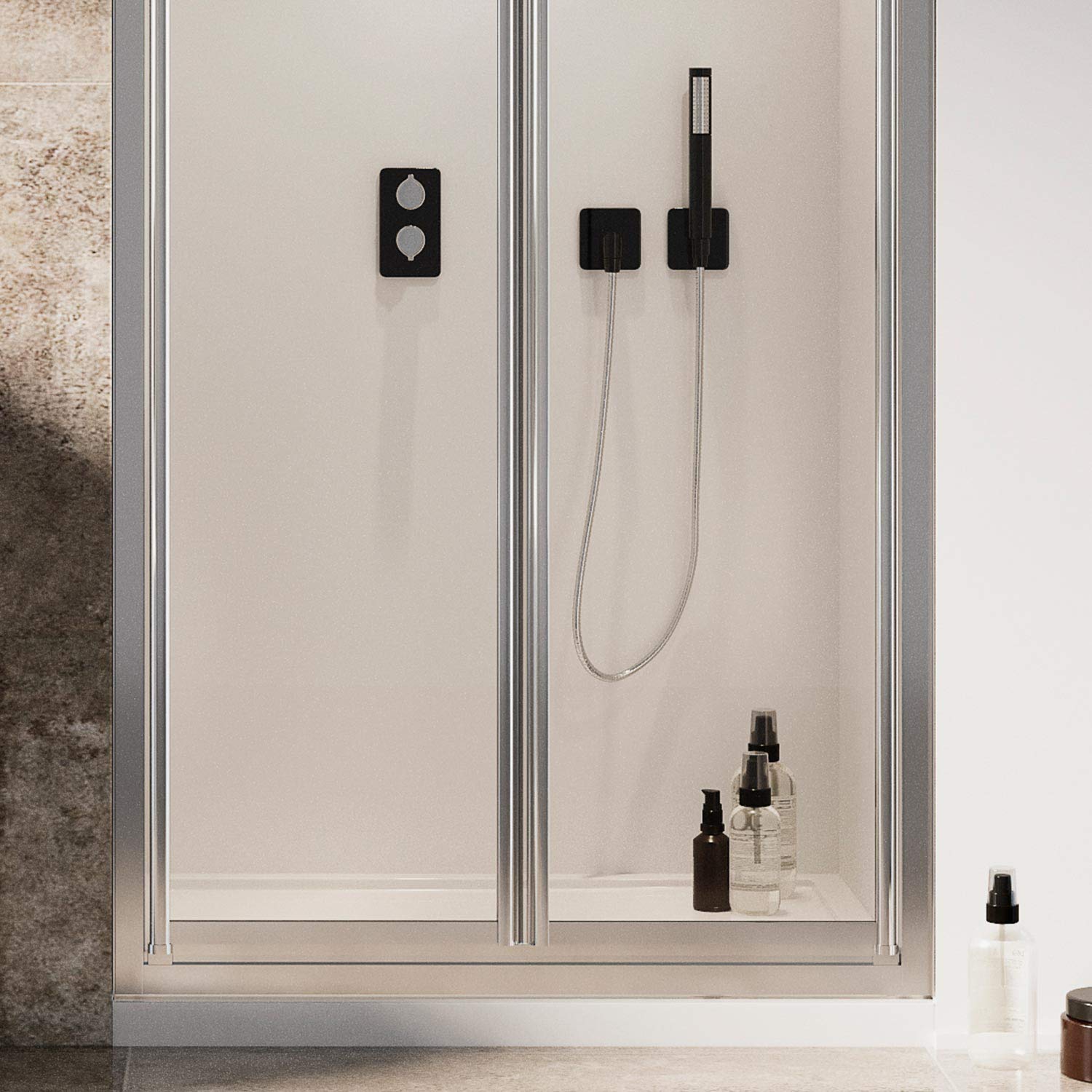 Idralite Porte de Douche 70CM H185 Verre Transparent Ouverture Saloon avec 2 parois pivotantes Mod. Clint