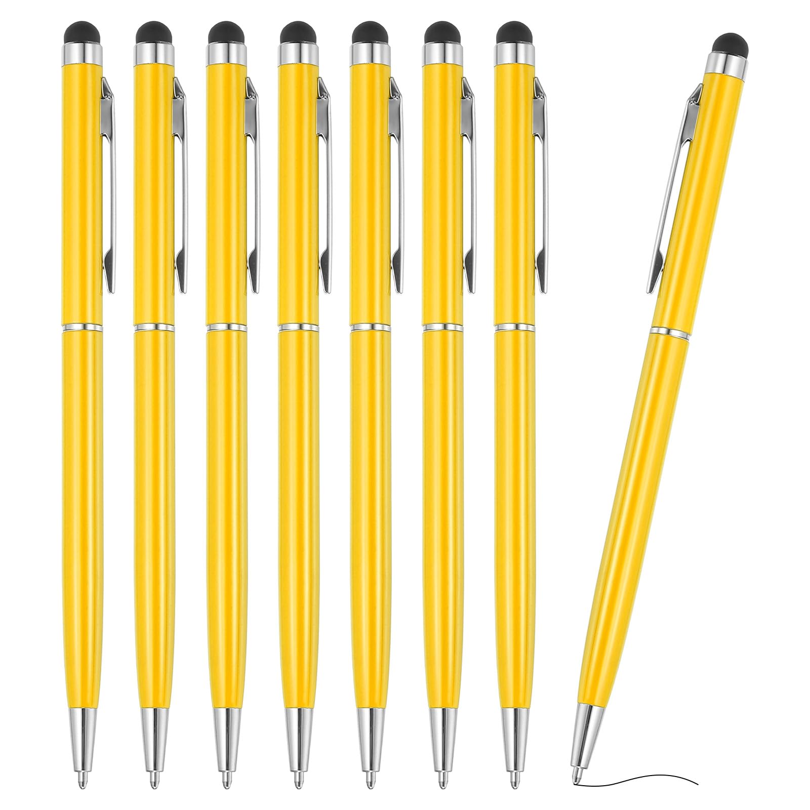 PATIKIL Ballpoint Pen with Stylus Tip, 8Pcs 2 in 1 Slim Metal Black Ink 1.0mm Medium Point Stylus Pen for Touch Screens Office Desk, Yellow — image 1