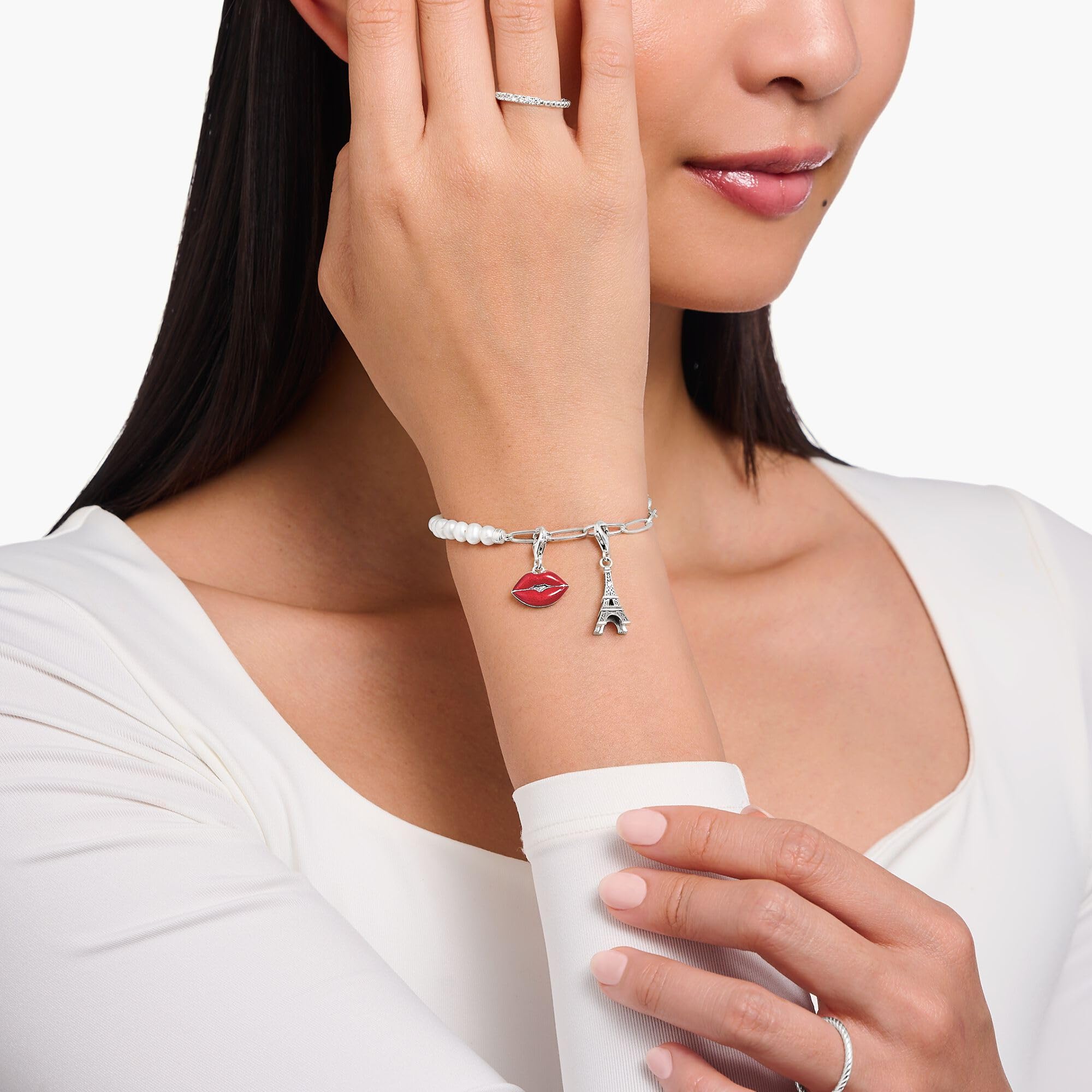 THOMAS SABO Member Charm-Armband mit weißen Perlen und Charmista Coin Silber 925 Sterlingsilber, Kaltemail