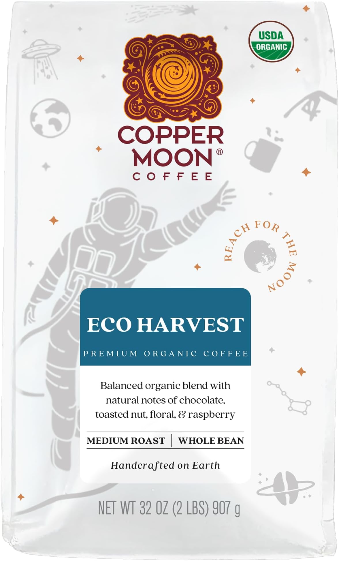 Medium Roast Whole Bean Coffee, Medium Roast, Eco Harvest Organic Blend, 2 Lb
