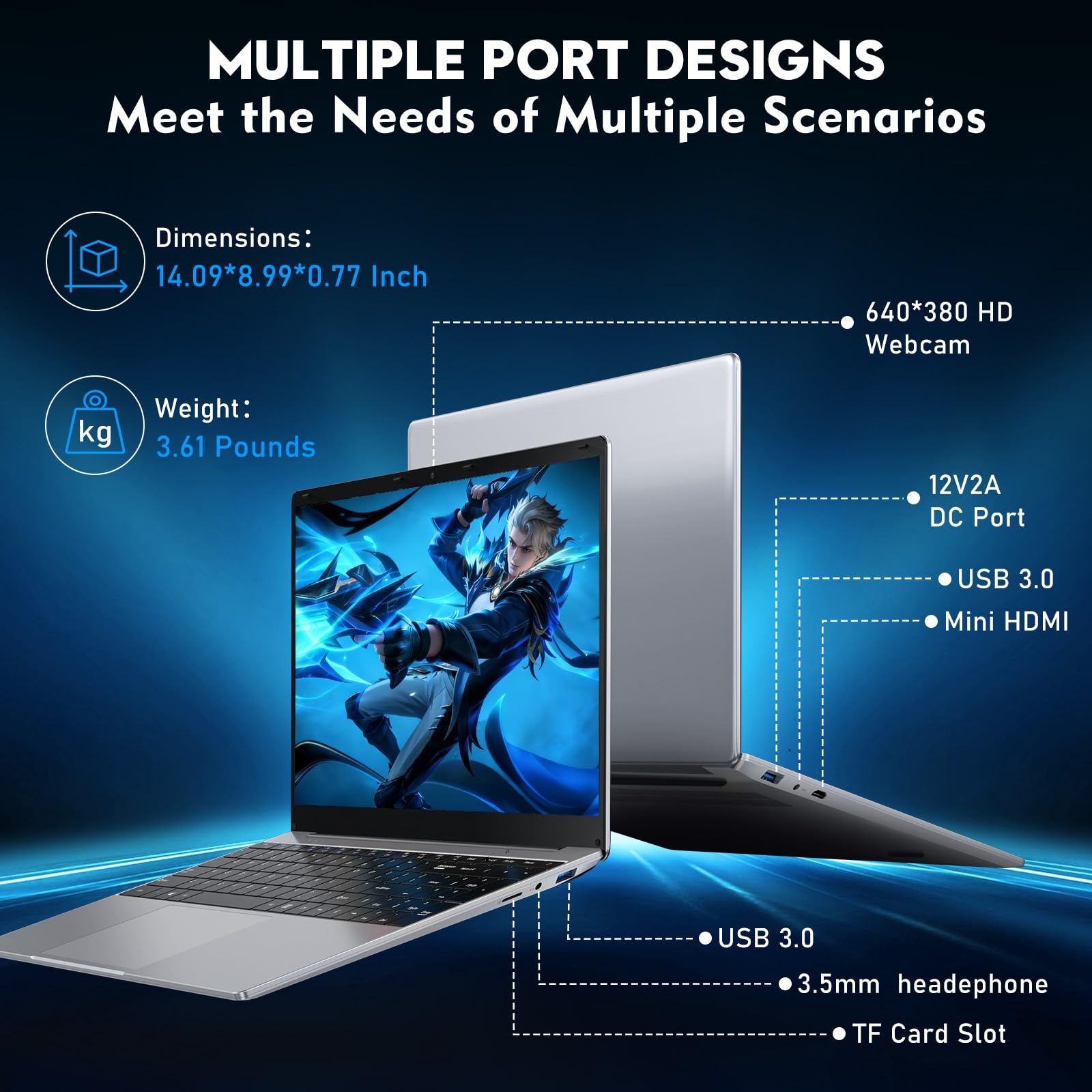 Portatile 15,6 pollici Notebook M3-6Y30 16GB RAM 256GB SSD FHD 1920x1080 Laptop 5000 mAh/38,5 WH