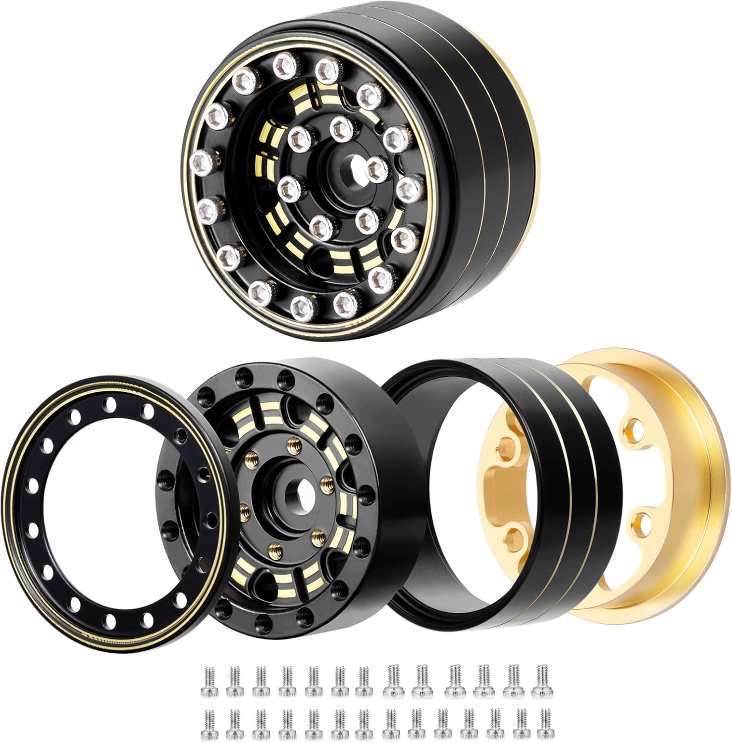 1.0 Plus RC Beadlock Brass Wheel Hub 40g/pcs 1.08 Inch Beadlock Wheels Negative Offset Wheel Rims for Axial SCX24 TRX4M FCX24 Redcat Ascent-18 1/24 1/18 RC Crawler, 4PCS/Set