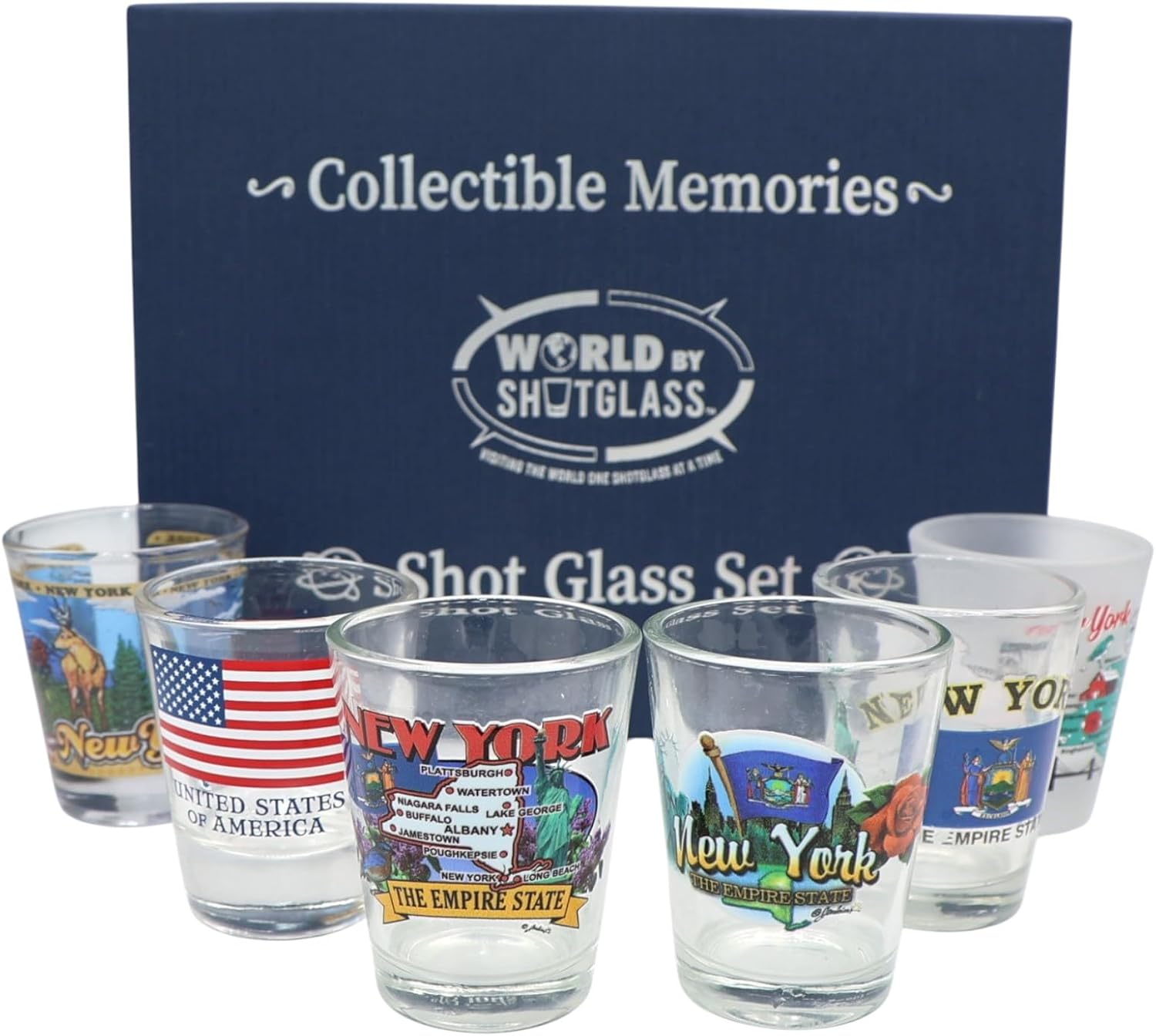 World By Shotglass New York United States USA Souvenir Boxed Shot Glass Set (Set of 6)