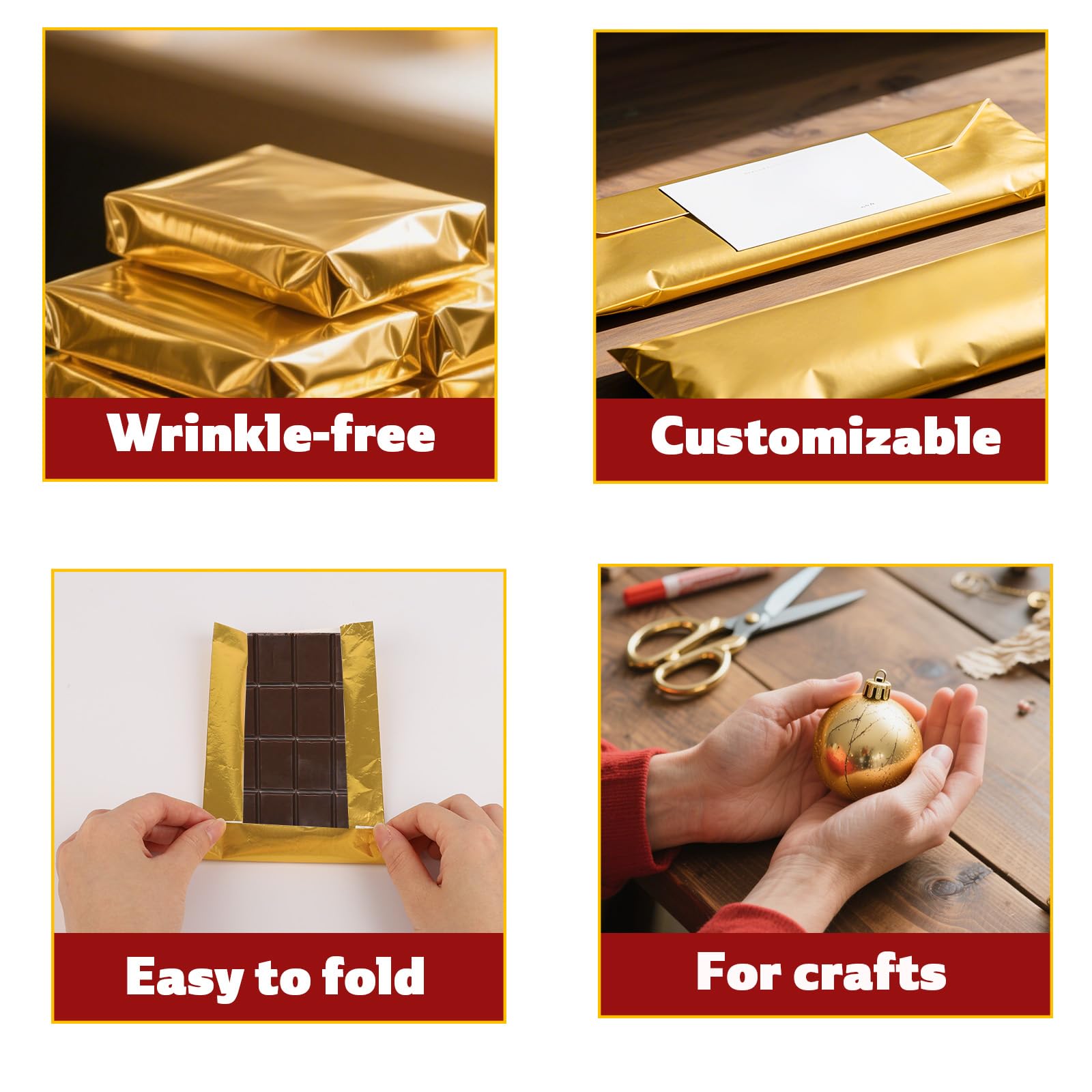 Tinoaly 100pz Incarto per Barrette Cioccolato, 19x15 cm Grandi Involucri Caramelle in Foglio di Alluminio Dorato Cioccolato Fogli di Carta da Regalo Individuali per Matrimoni Compleanni Feste