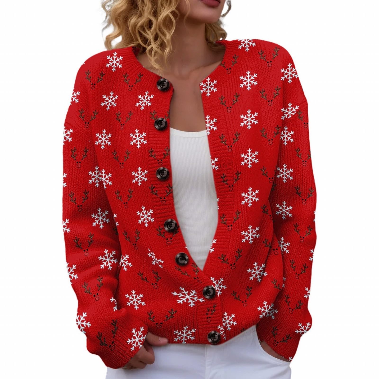 Womens Fair Isle Cardigans Christmas Sweater for Women Cute Funny Xmas Open Front Button Down Sweater Cardigans Fall