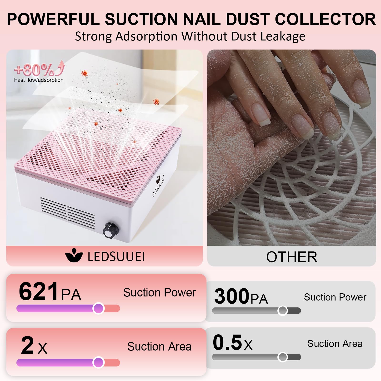 80W Nail Dust Collector LEDSUUEI: Super Powerful Dust Collector Nail Tech with Reusable Filter Adjustable Nail Vacuum Dust Collector Electric Dust Suction Machine for Acrylic Gel Nail Polishing - Image 3