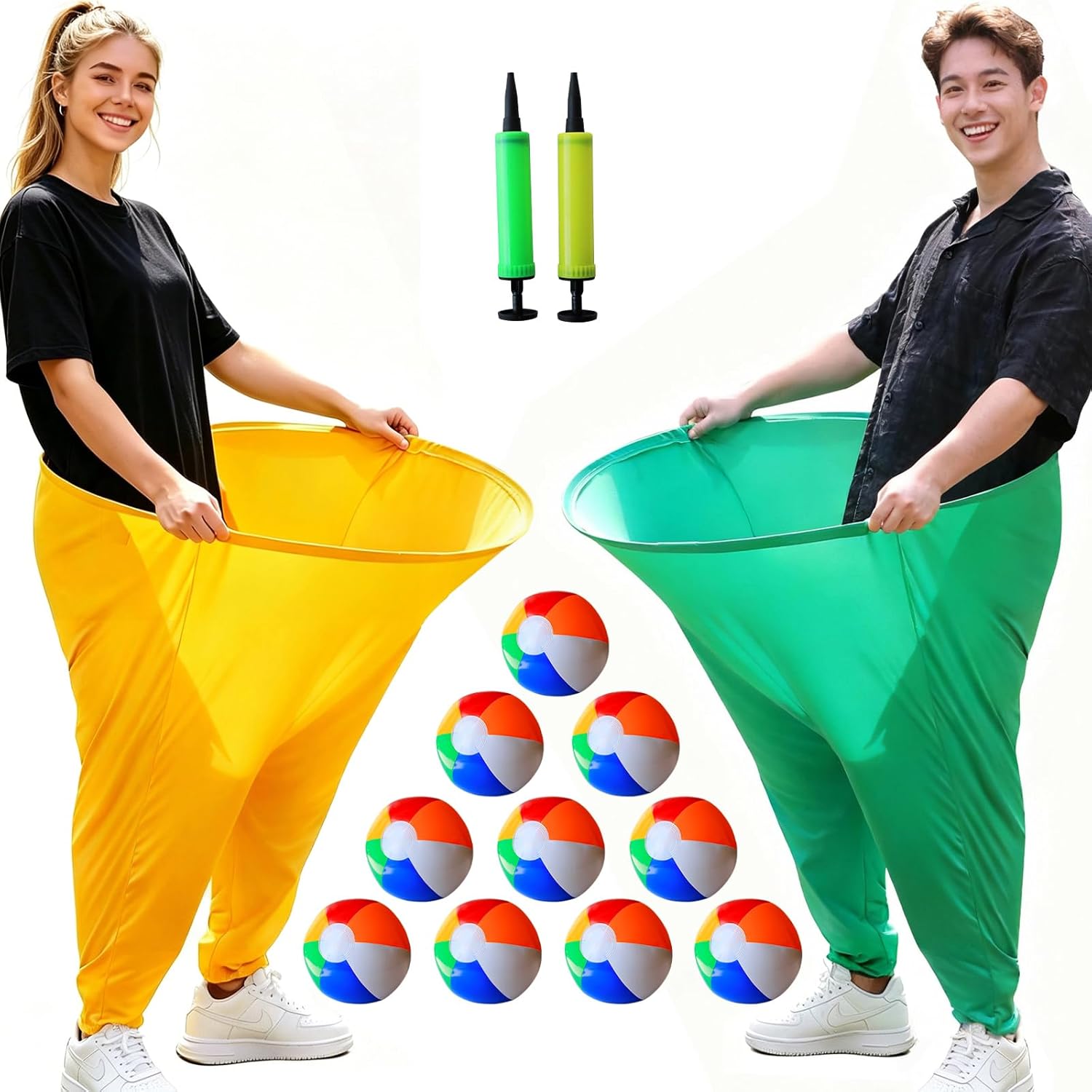 Giant Granny Pants Yard Game,14 PCS Complete with 2 Pants(40"x32") & 2 Pumps,10 Colorful Bouncy Balls,Hilarious Outdoor Tossing Games for Adults Family Easter Carnival Party Backyard Gatherings