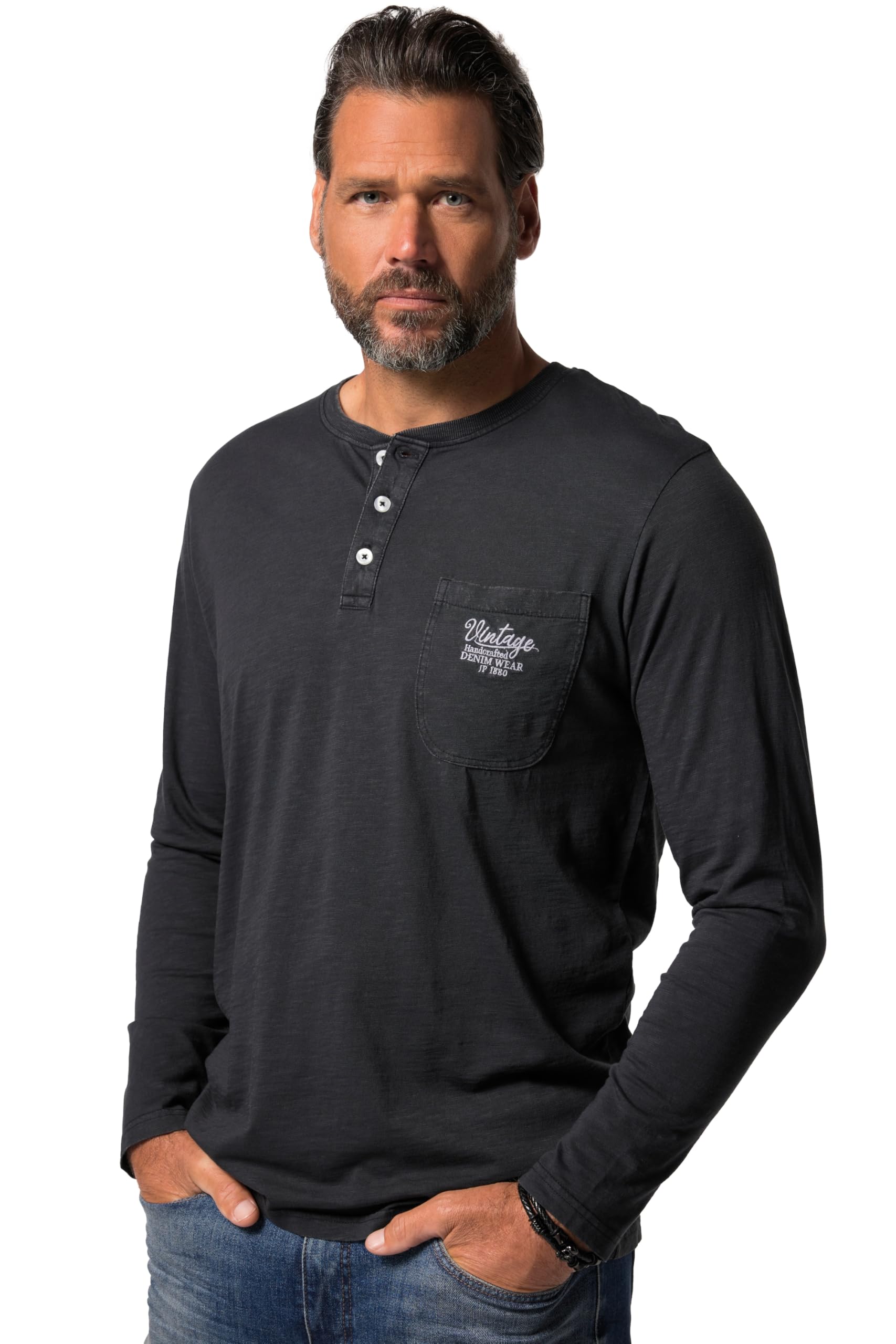 JP 1880 Men's Large Sizes Menswear L-8XL Henley Long Sleeve Button Down Flame Jersey 808460