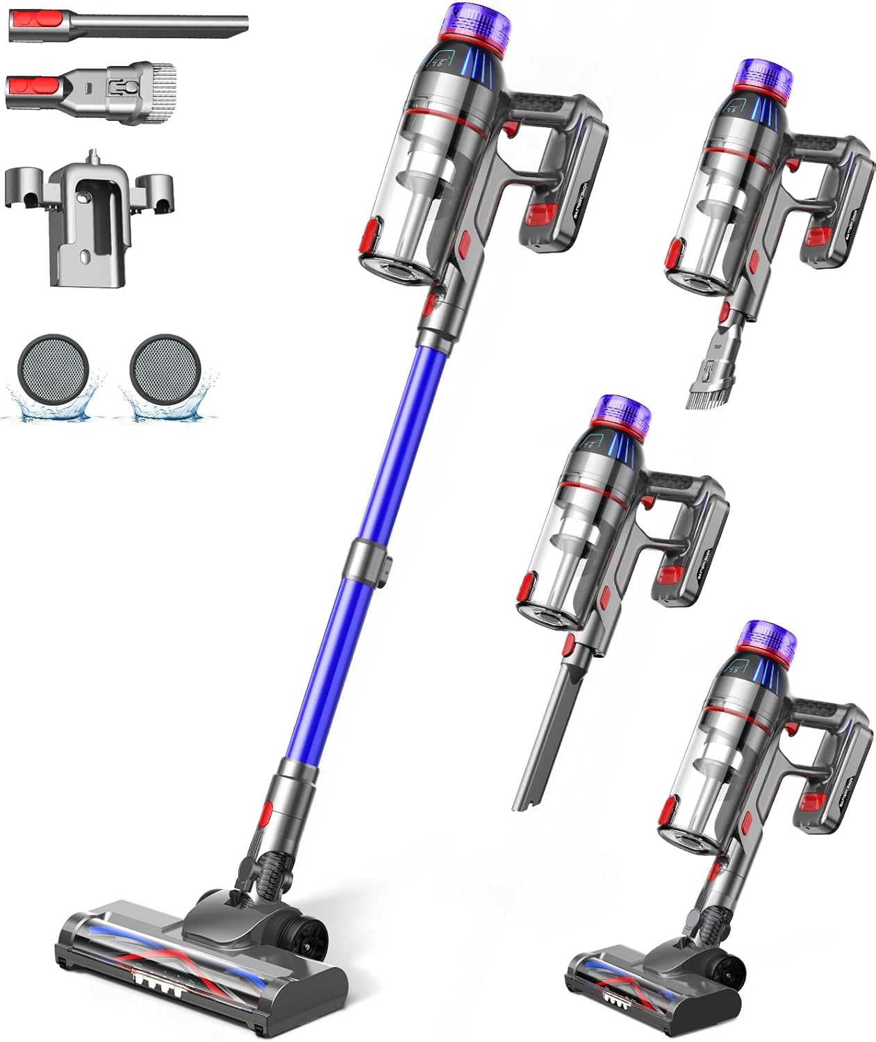 MQDXE Cordless Stick Vacuum Cleaner: 550W Powerful Suction, LED Display, 55 Min Runtime, Anti-Tangle Brush, Rechargeable Battery, Lightweight for Home, Pet Hair, Hard Floors, Carpet