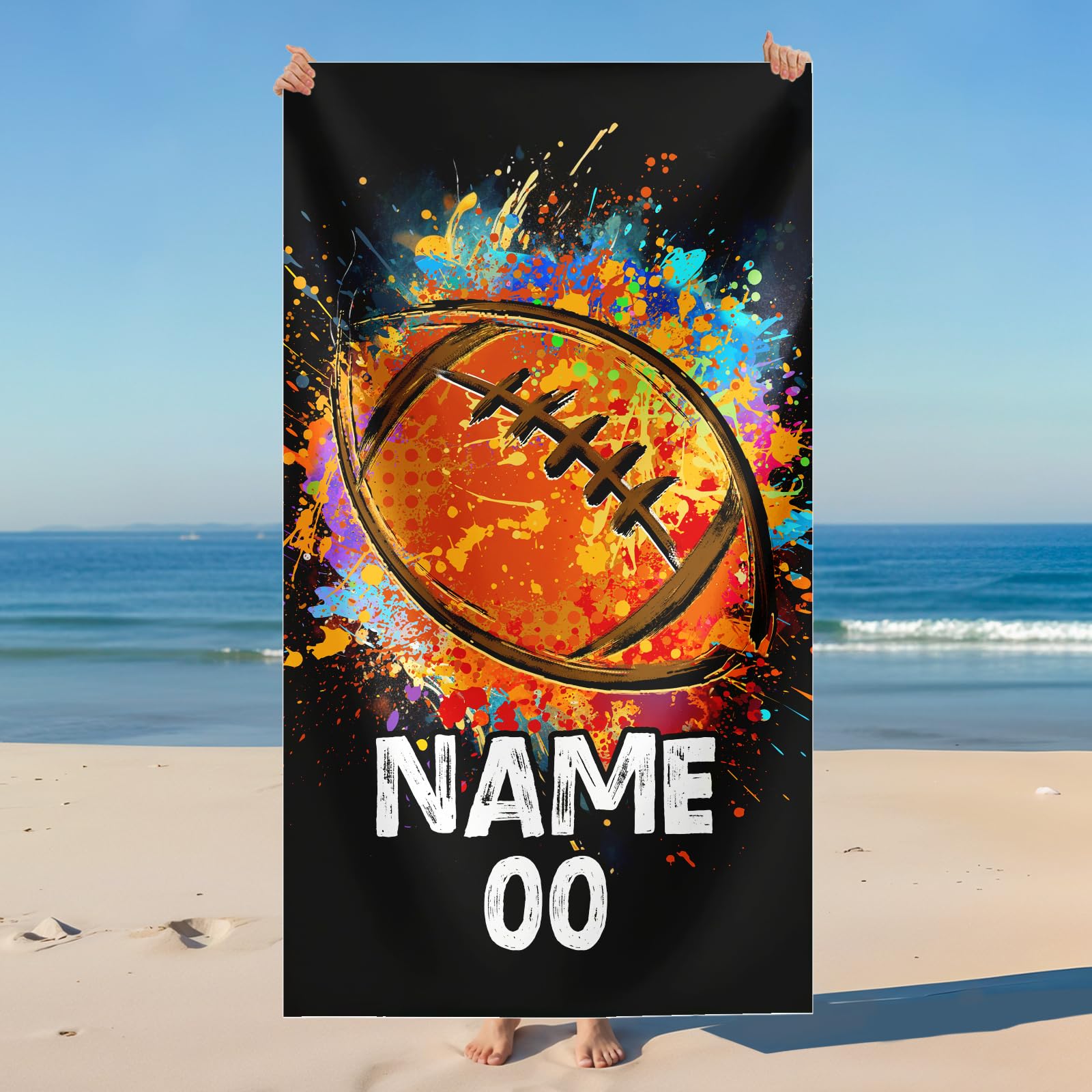 PAKKITOP Kids Beach Towels for Football Lovers, Custom Sport Towel with Your Name for Boys Girls, Personalized 30x60 Inches Soft Quick Dry Beach