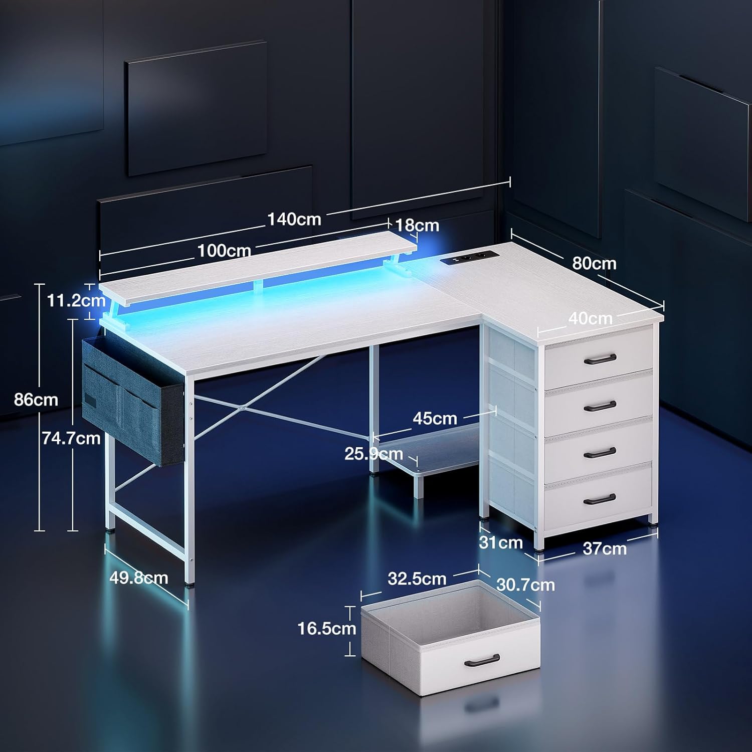 Dimensions diagram of the ODK L-Shaped Gaming Desk