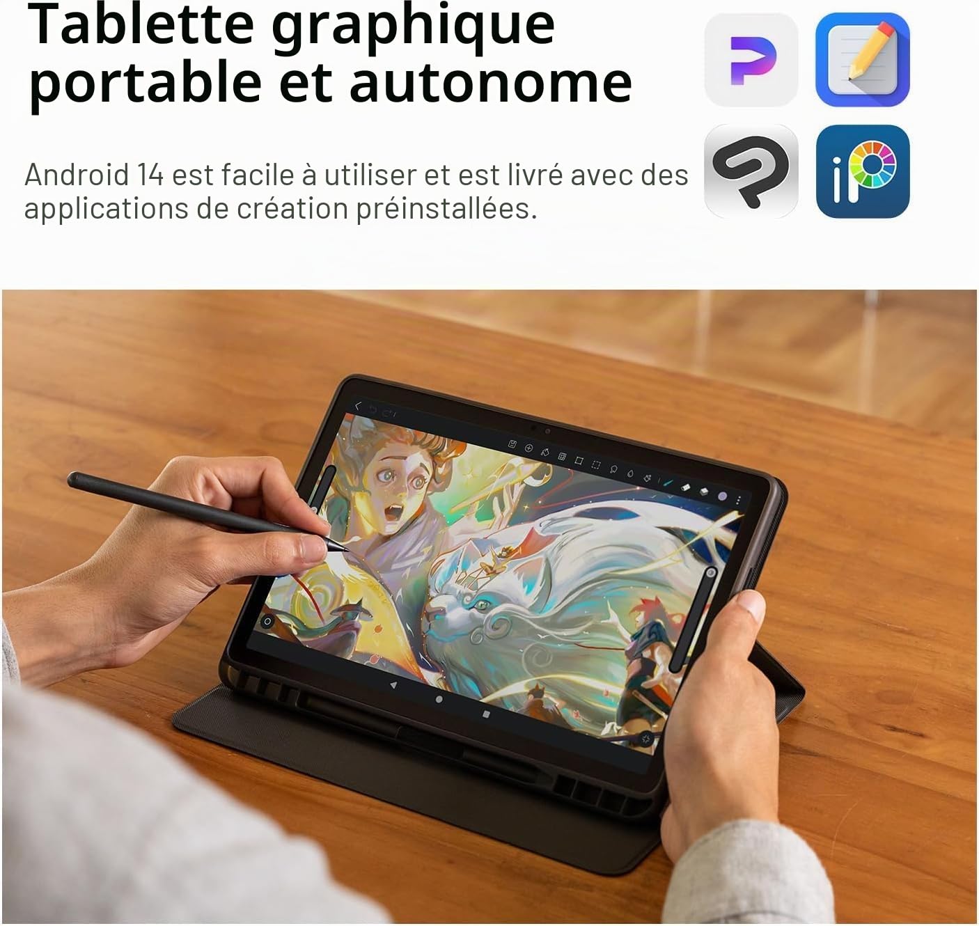 HUION Kamvas Slate 11 Tablette à dessin autonome sans ordinateur portable 10,95 pouces 90 Hz Taux de rafraîchissement écran anti-reflet Stylo d'alignement d'inclinaison Android 14 8 Go de RAM 128 Go