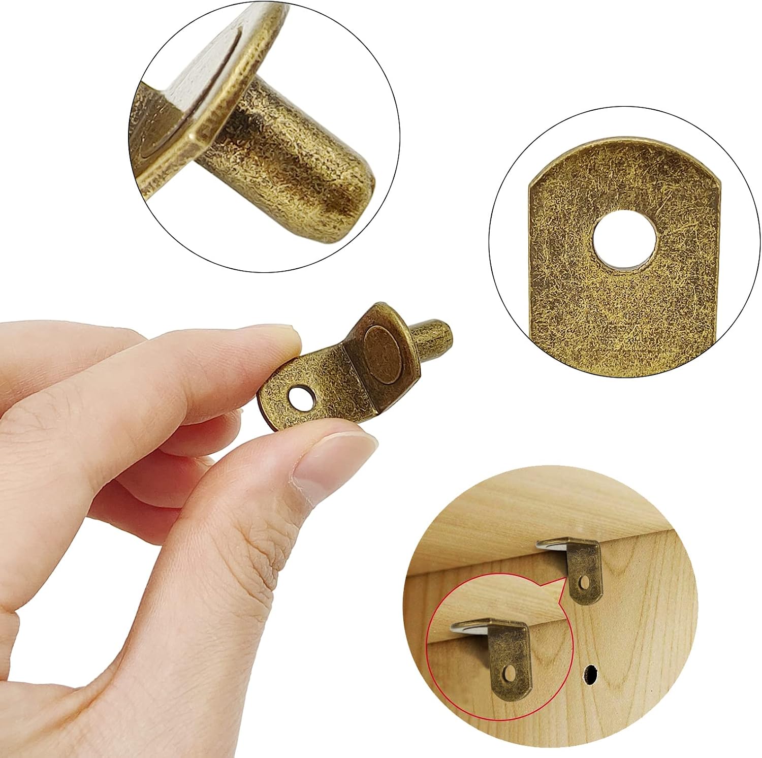 40 Pcs Shelf Pins Pegs,1/4 Inch L-Shaped Shelf Support Pegs,Bookshelf Pegs for Shelves,Cabinet Shelf Bracket Pegs with Hole,Shelf Pins Holders for Kitchen Furniture & Closet,Bronze Tone
