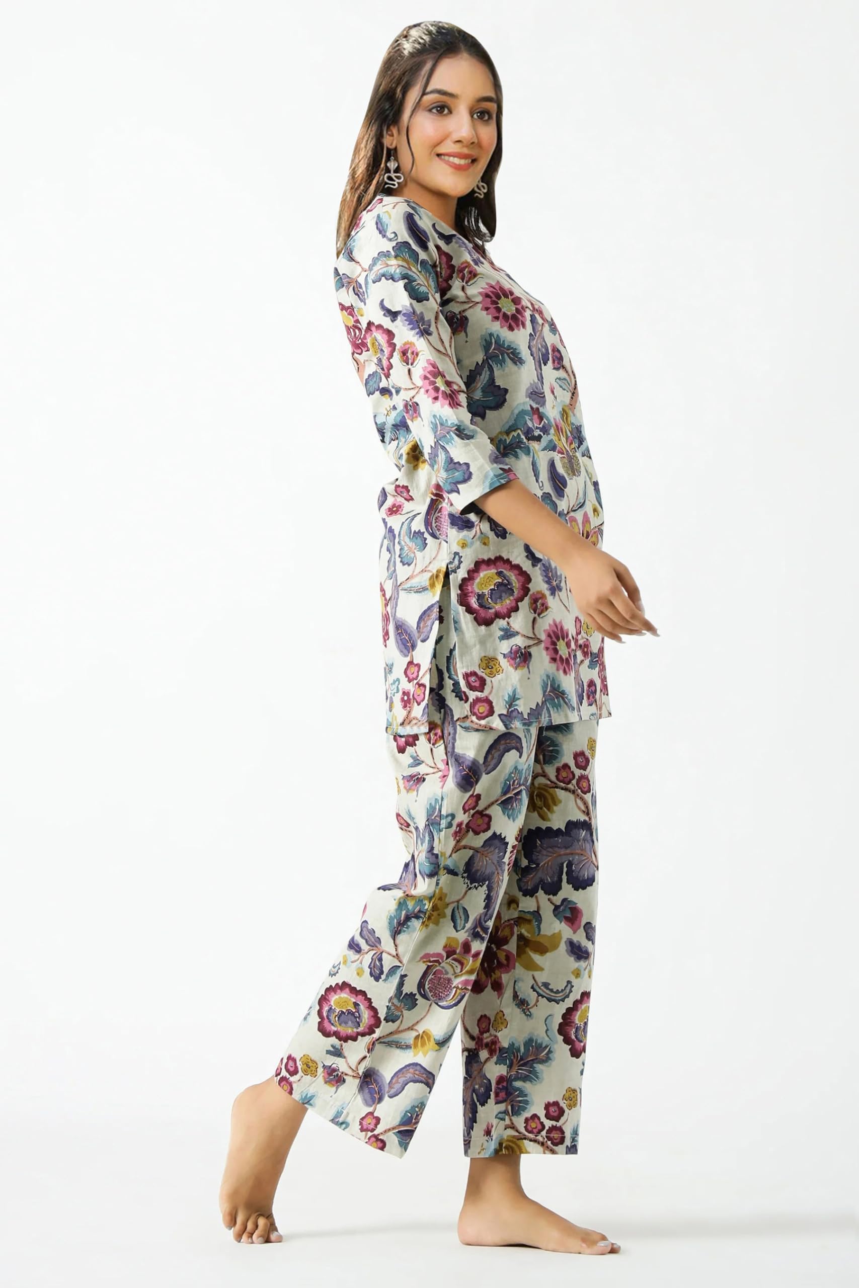 Toochki Women's Multi Color Floral Printed Reyon Stitched Co-Ord Set Dress | Relaxed Fit For Women | Two Piece Set Kurta & Plazzo | 3/4 Sleeve Cord Dress For Women | Fashionable