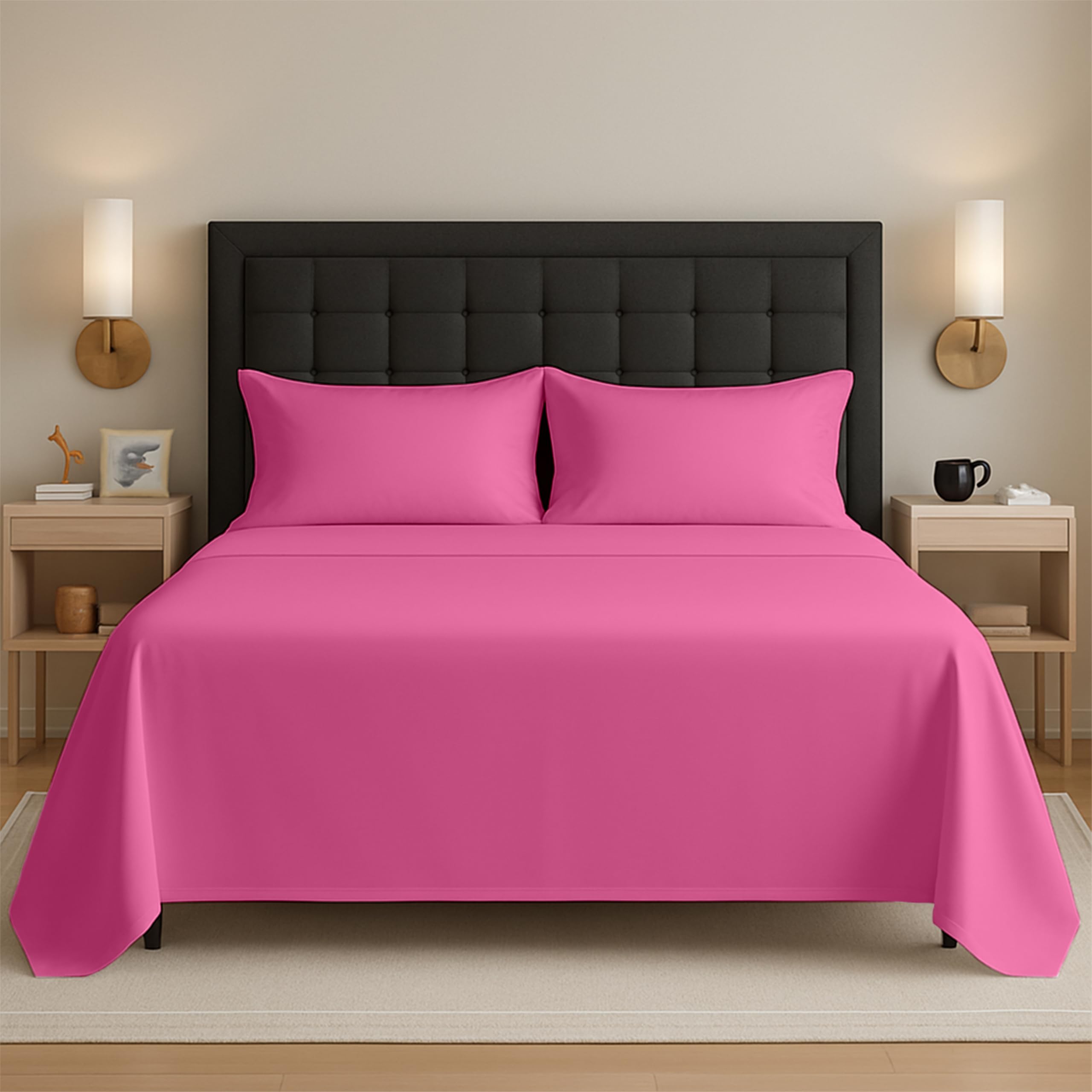 Egypto Fuchsia Easy Care Super King Flat Sheet – Breathable & Hypoallergic Flat Sheets – Shrinkage & Fade Resistant Flat Bed Sheet